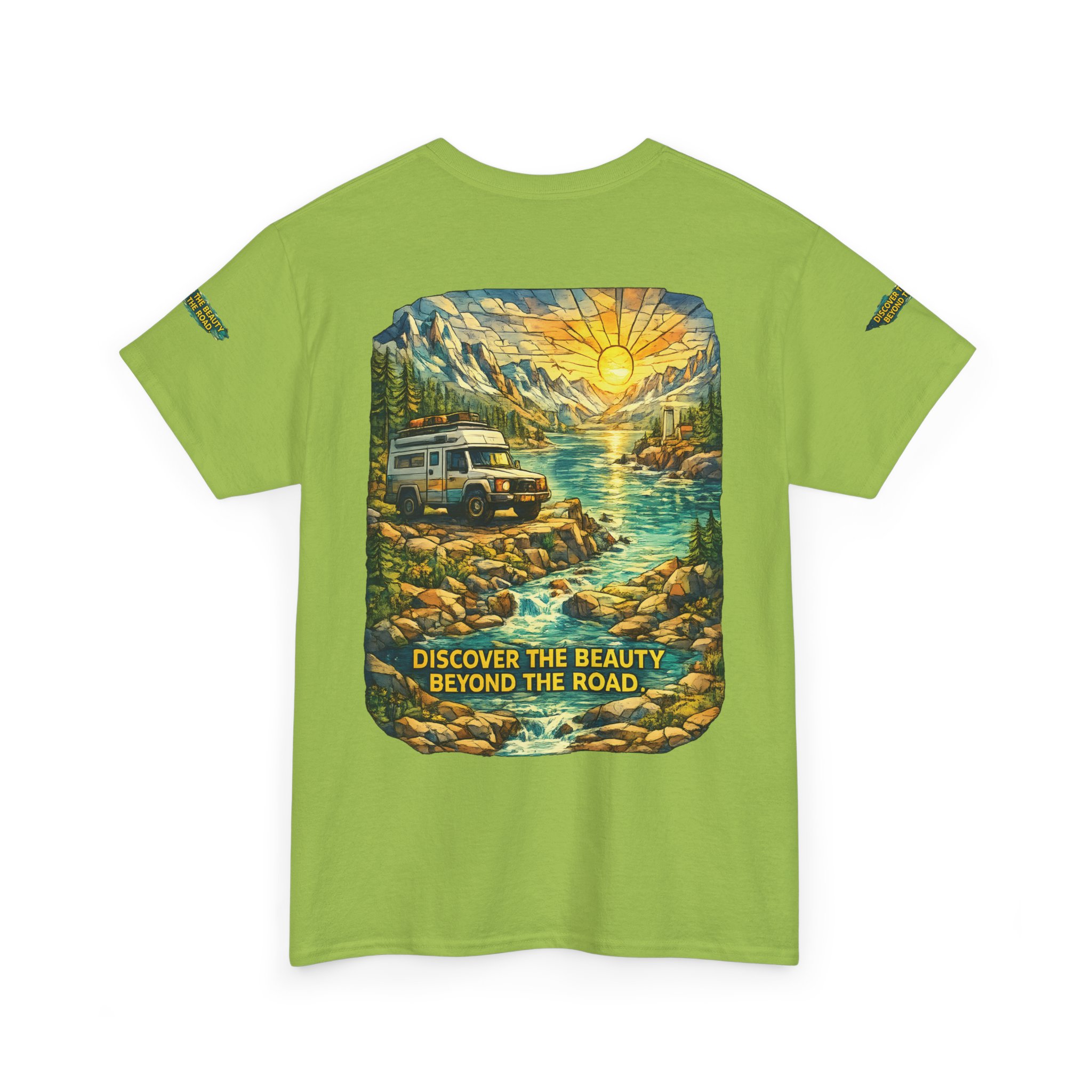 Unisex Heavy Cotton Tee — "Discover The Bieuty Beyond The Road" Design Cubic-Line