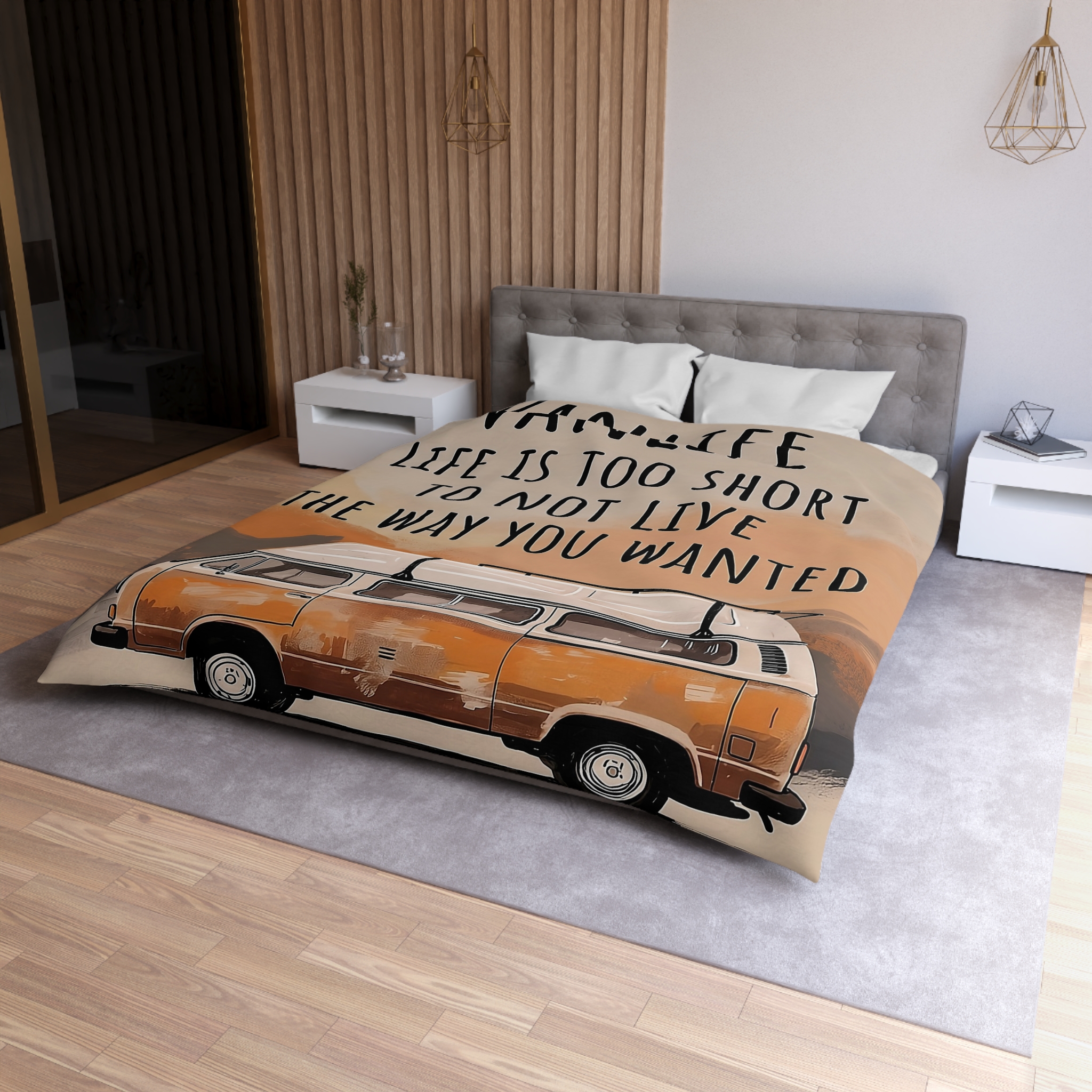 Duvet Cover — 'Vanlife - Life Is Too Short to Not Live the Way You Wanted' Camper Bedding
