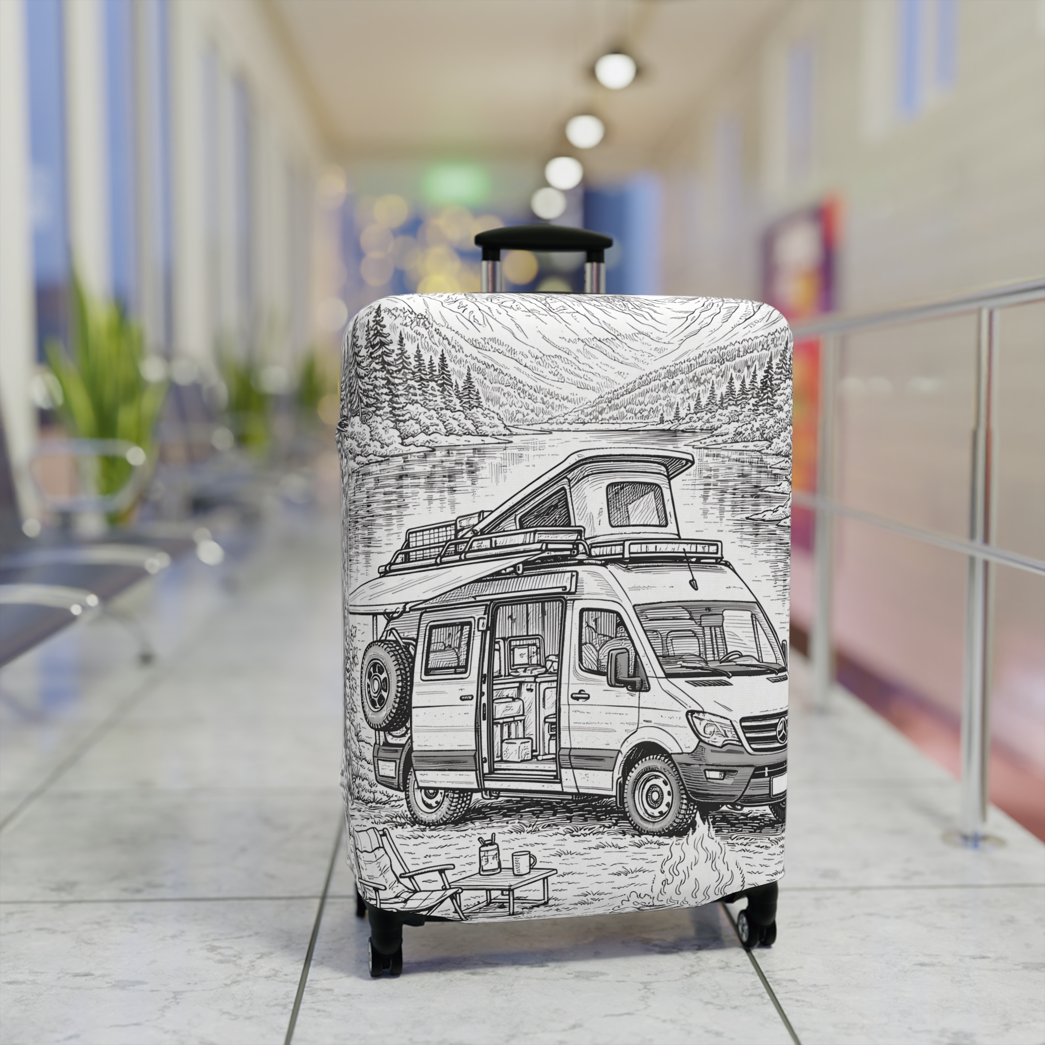 Luggage Cover — Adventure Camper Sketch Travel Suitcase
