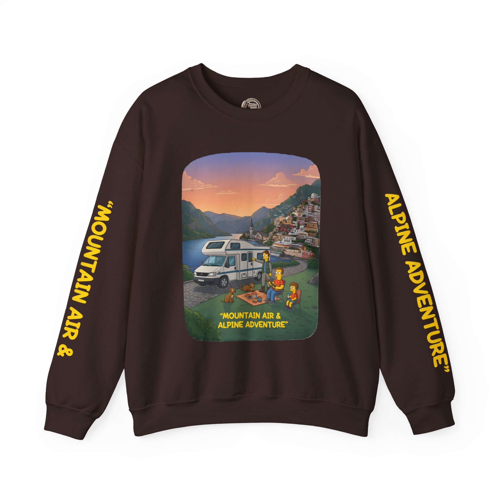 Unisex Heavy Blend™ Crewneck Sweatshirt — "Mountain Air-Alpine Adventure" Design Sitcom-Line
