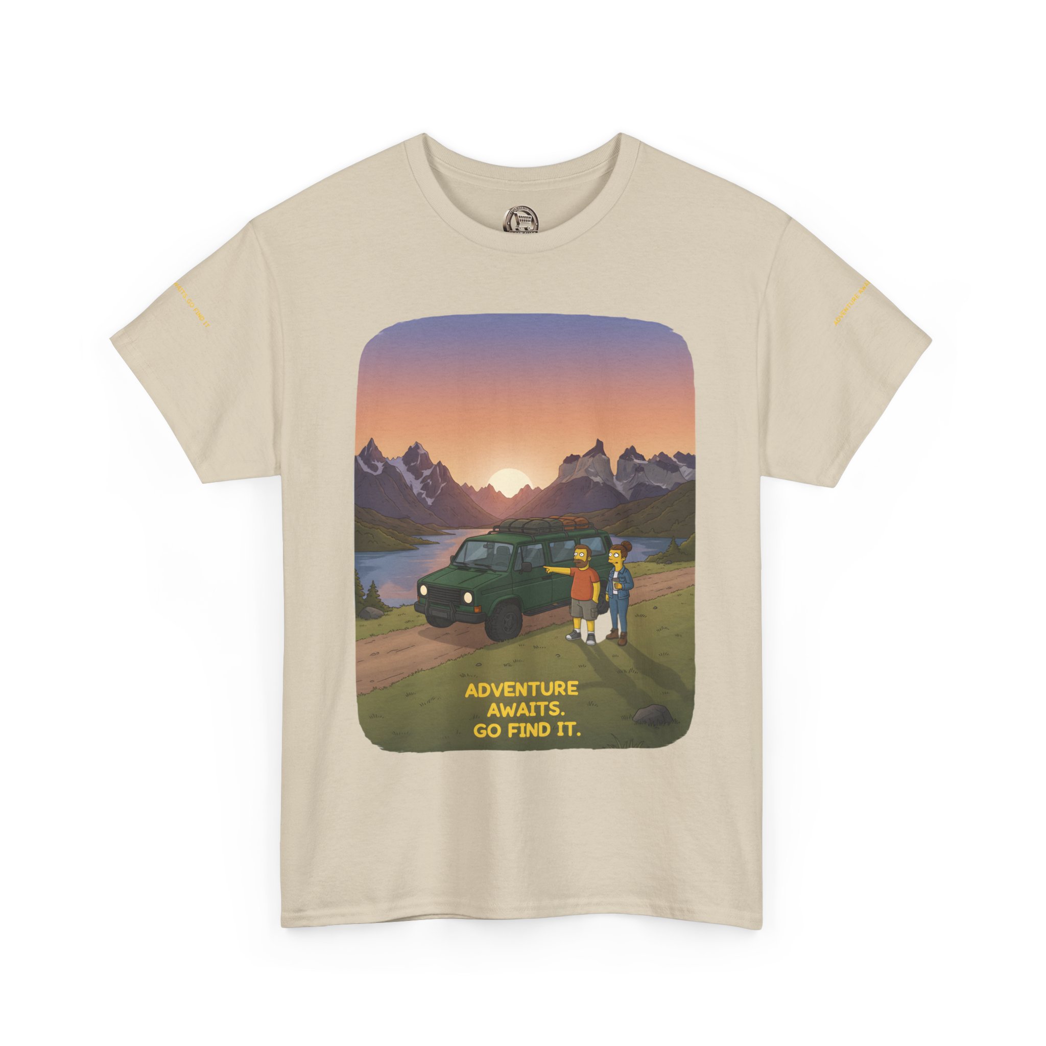 Unisex Heavy Cotton Tee — "Adventure Awaits-Go Find It" Design Sitcom-Line