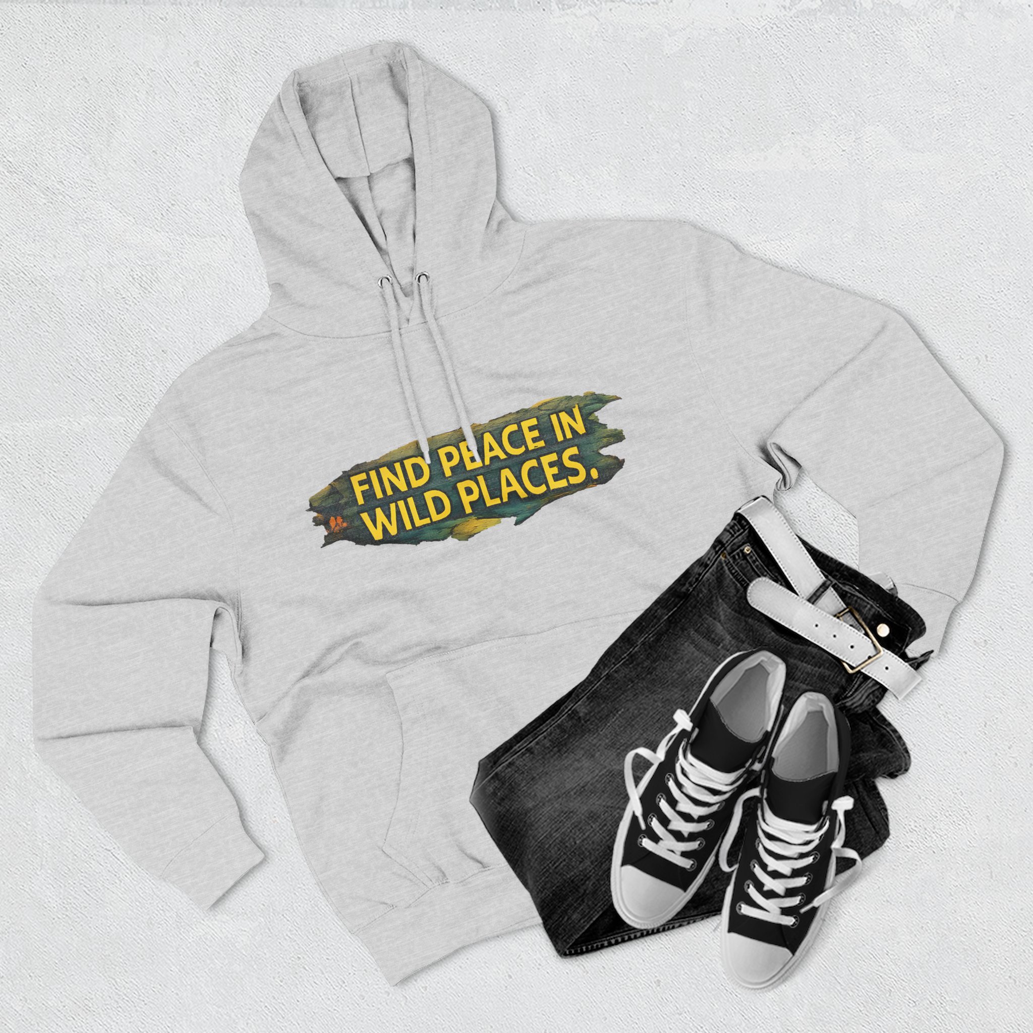 Three-Panel Fleece Hoodie - "Find Peace In Wild Places" Design Cubic-Line