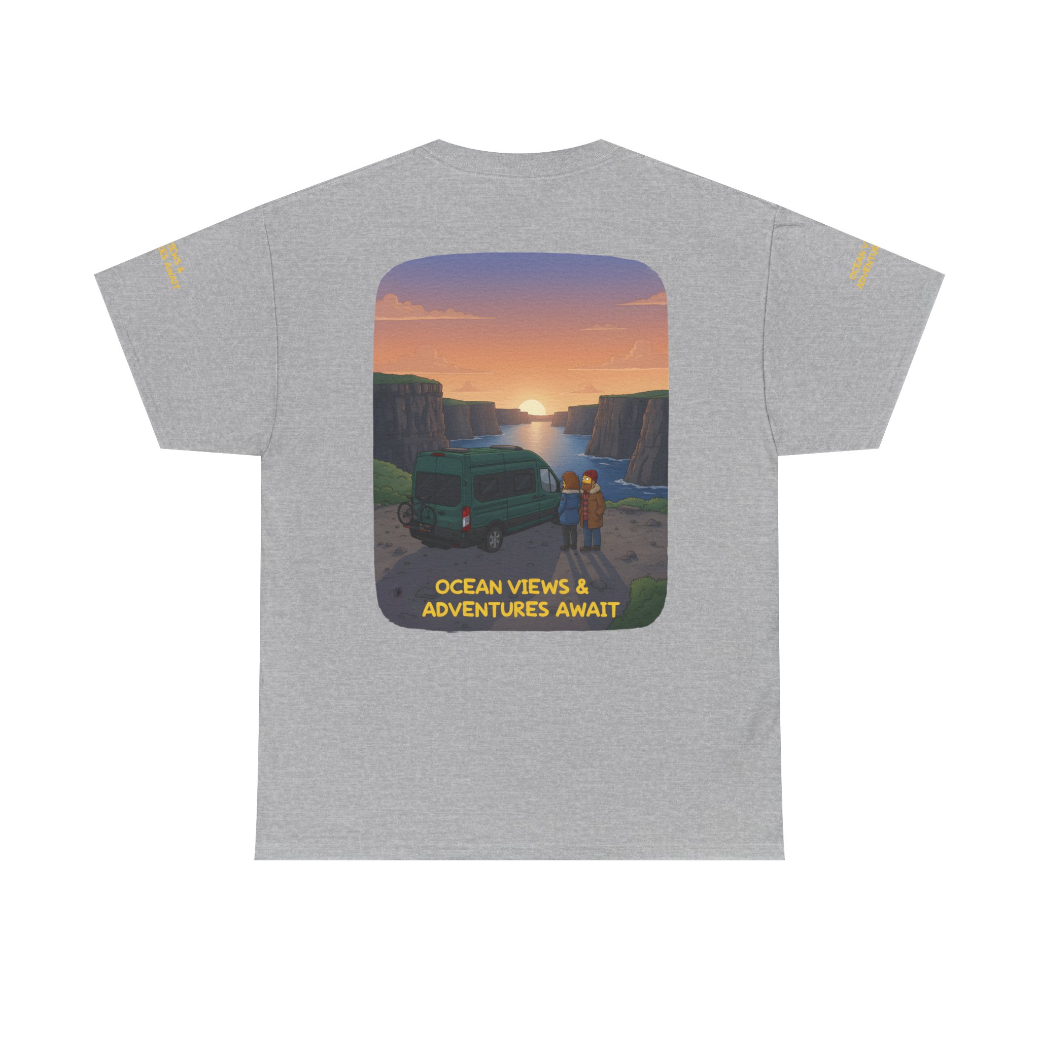 Unisex Heavy Cotton Tee — "Ocean Views-Adventures Awaits" Design Sitcom-Line