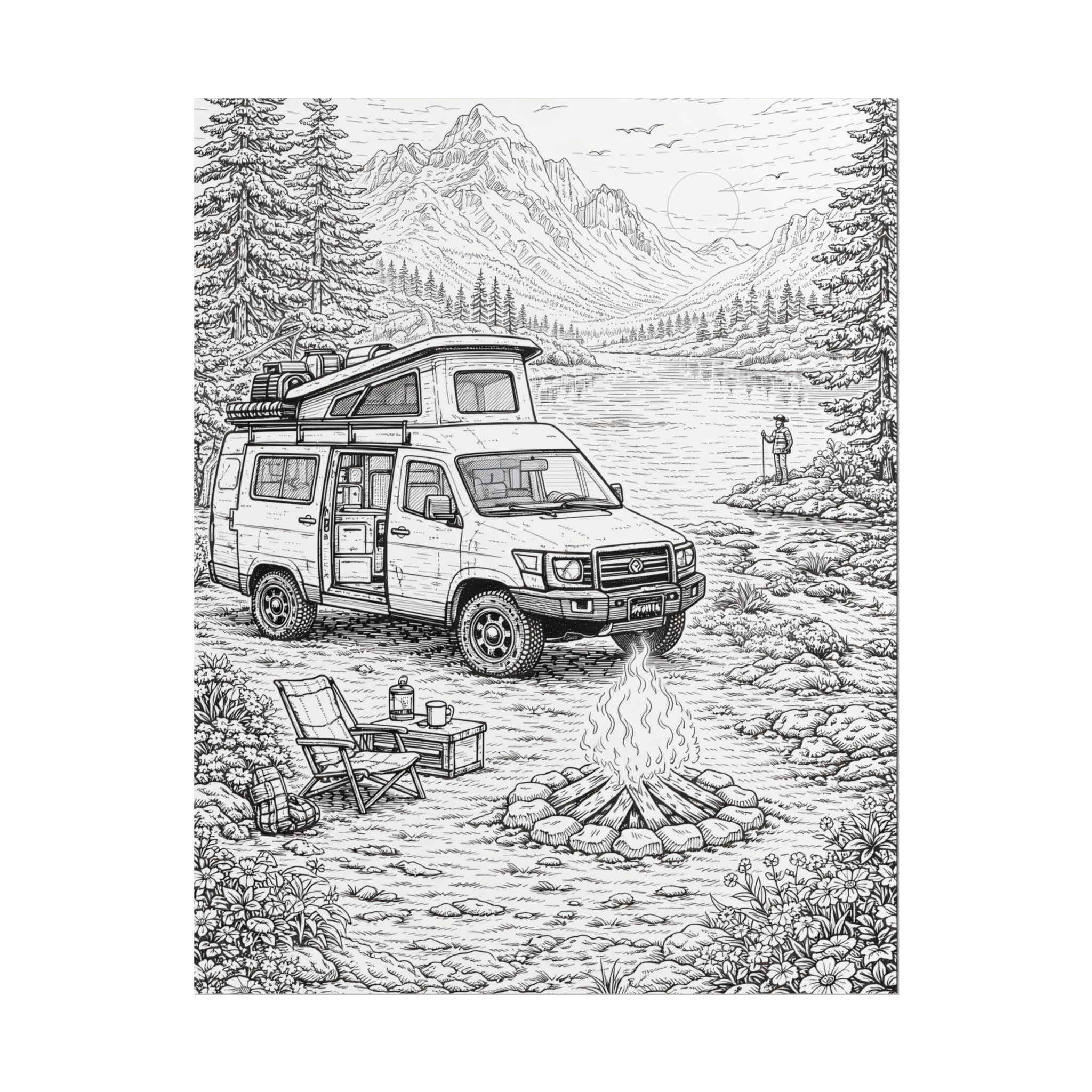 Campervan Poster — Vintage RV Camping Landscape Wall Art