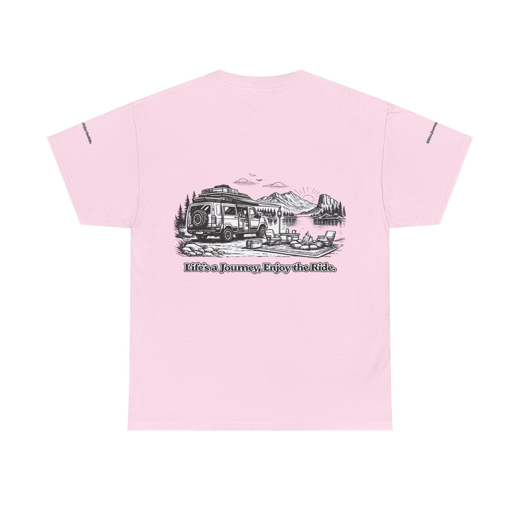 Unisex Heavy Cotton Tee — "Lifes A Journey,Enjoy The Ride" Design Minimal-Line