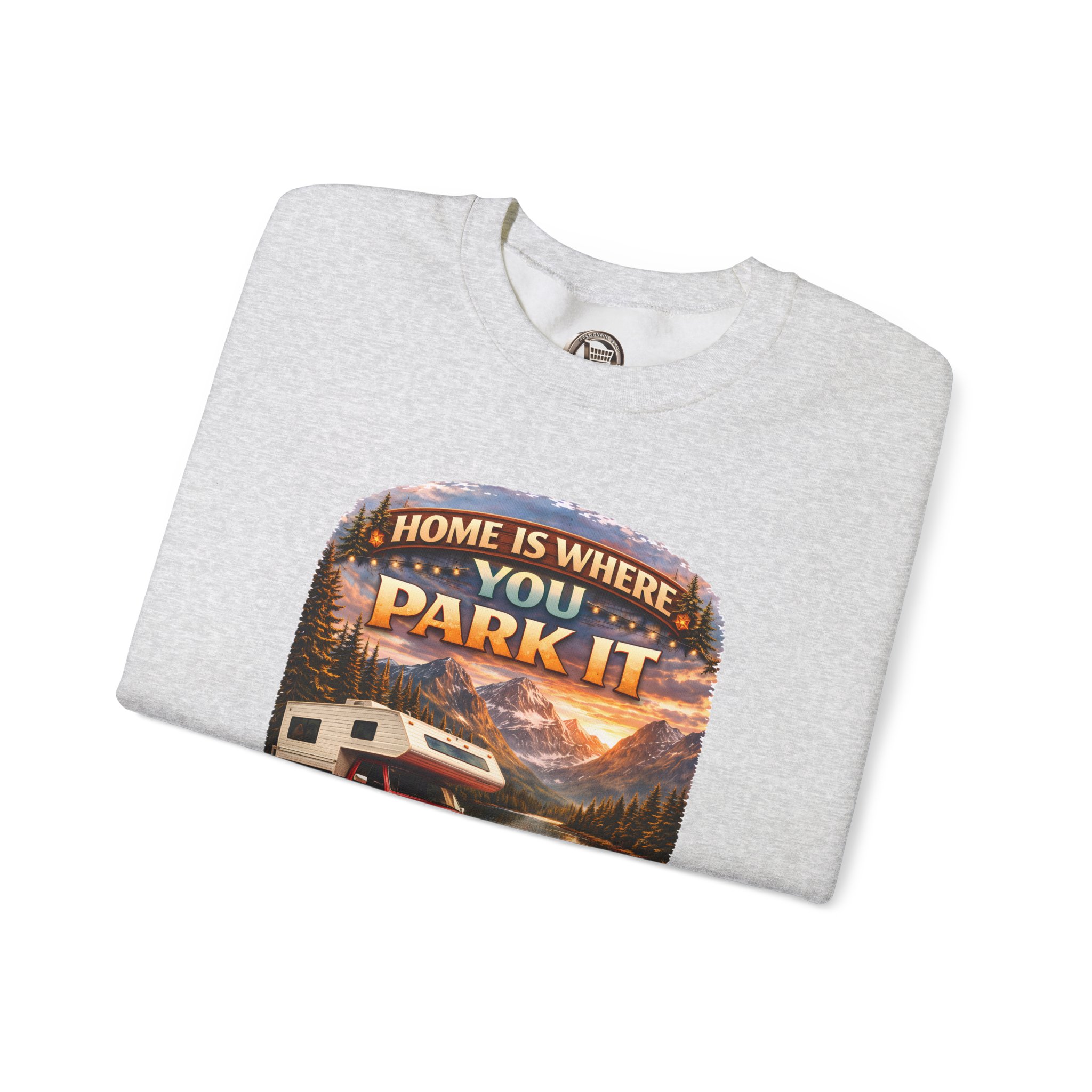 Unisex Heavy Blend™ Crewneck Sweatshirt — "Home Is Where You Park It" Design Scenic-Line
