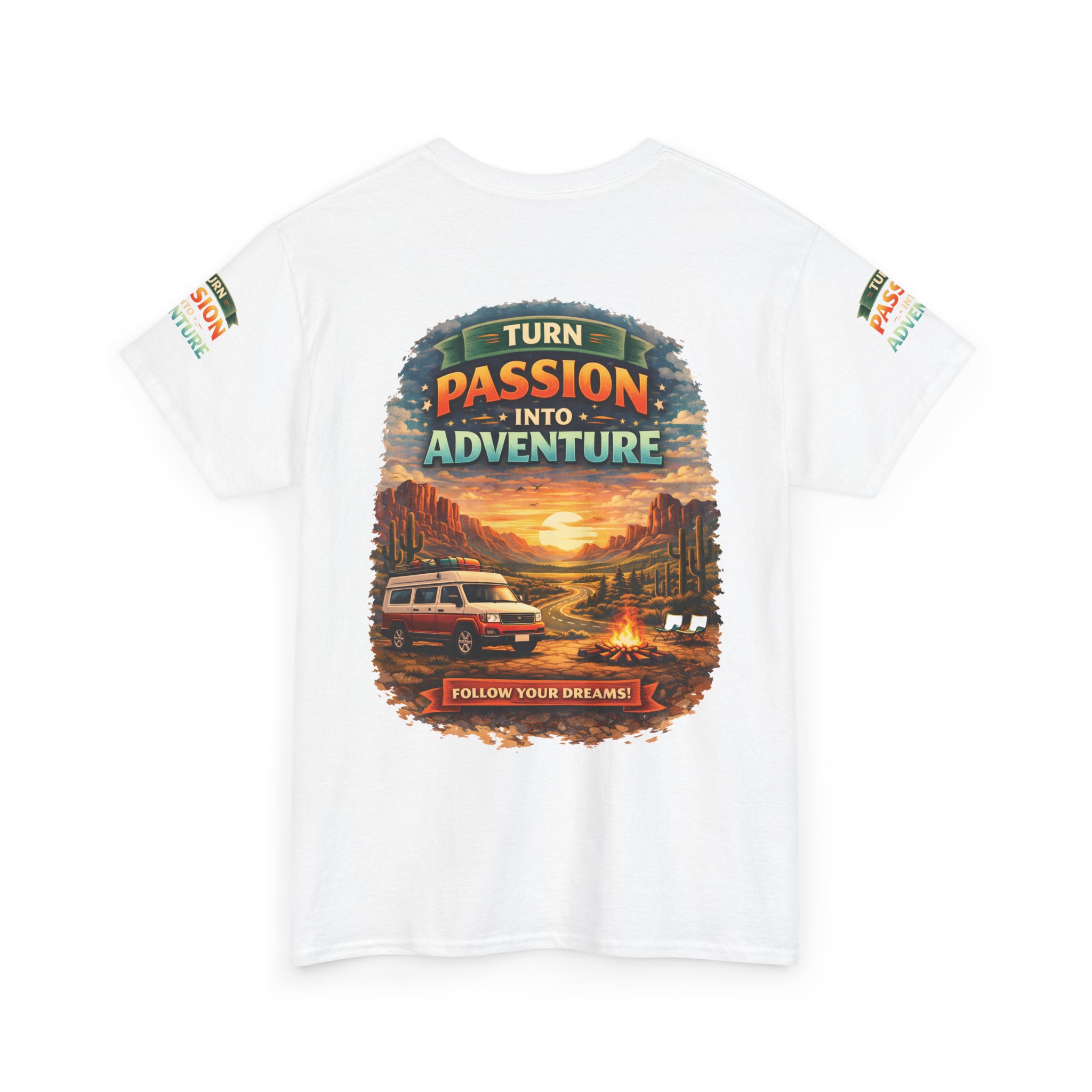 Unisex Heavy Cotton Tee — "Turn Passion Into Adventure" Design Scenic-Line