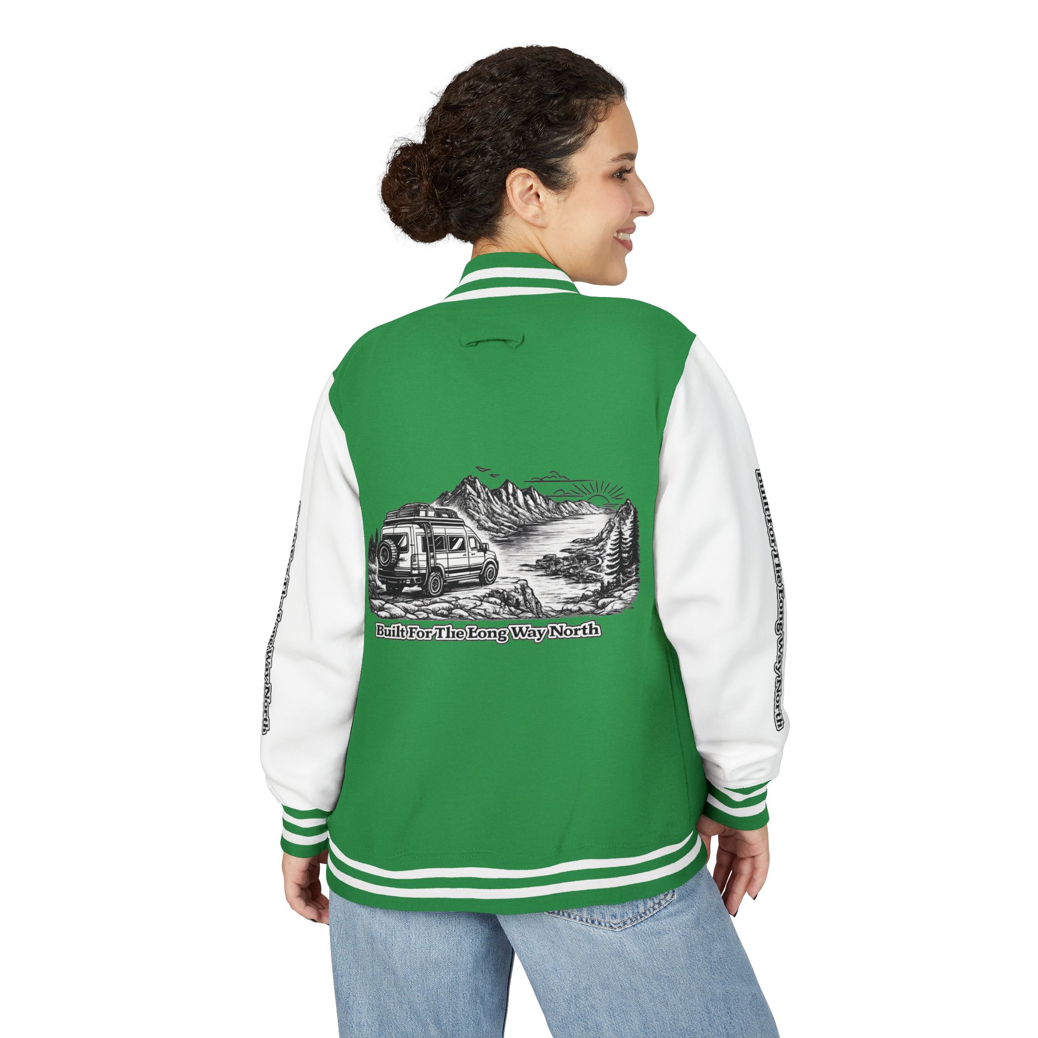 Unisex Heavyweight Letterman Jacket — "Built For The Long Way North" Travel Varsity Coat