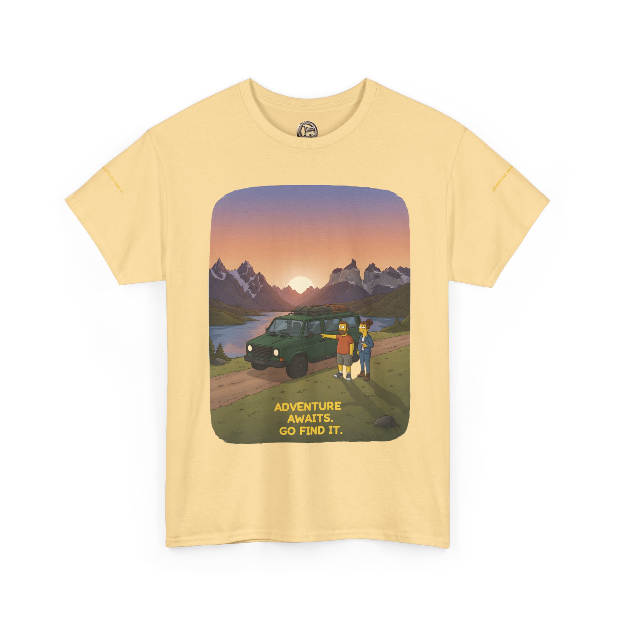 Unisex Heavy Cotton Tee — "Adventure Awaits-Go Find It" Design Sitcom-Line