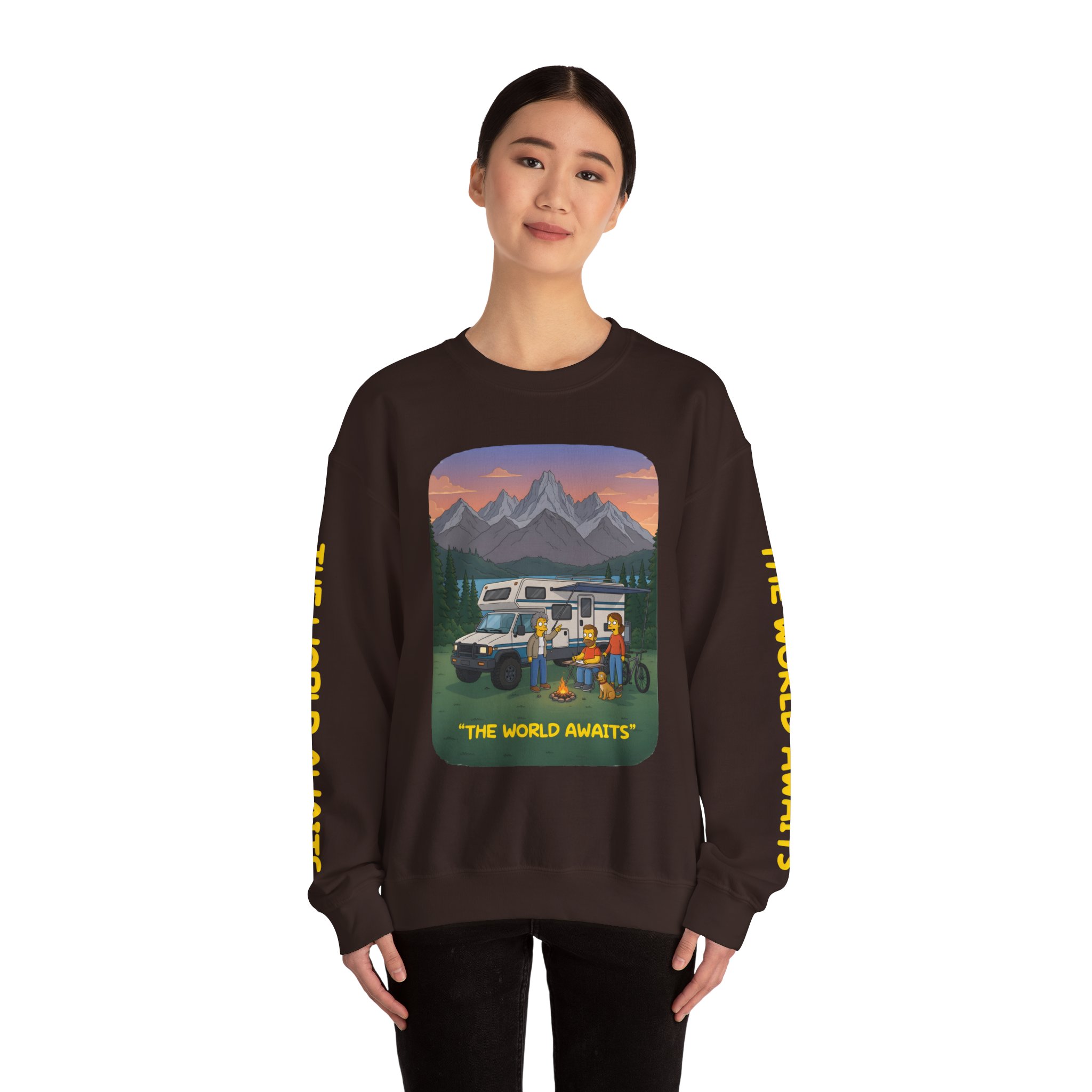 Unisex Heavy Blend™ Crewneck Sweatshirt — "The World Awaits" Design Sitcom-Line
