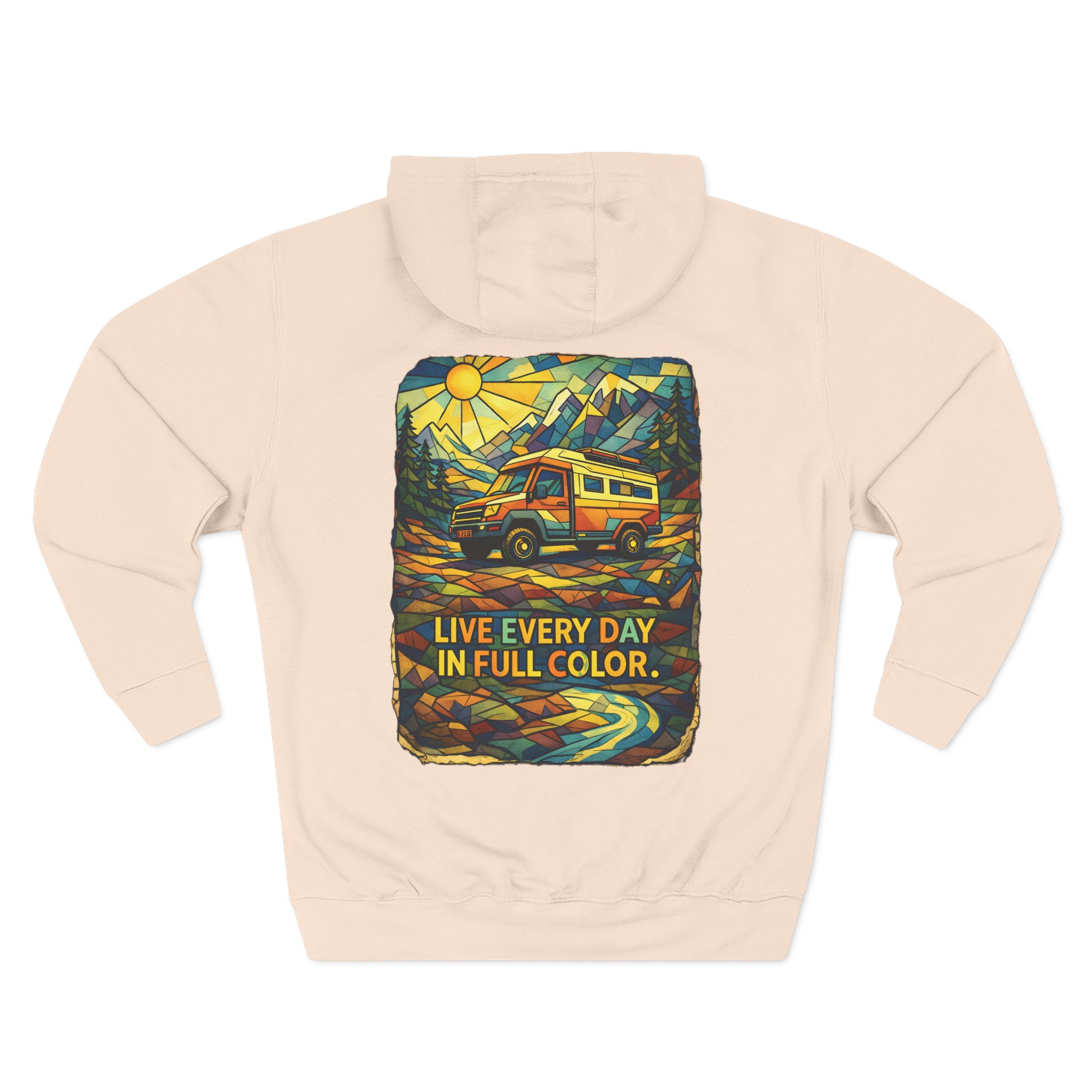 Three-Panel Fleece Hoodie - "Live Life Every Day In Full Color" Design Cubic-Line