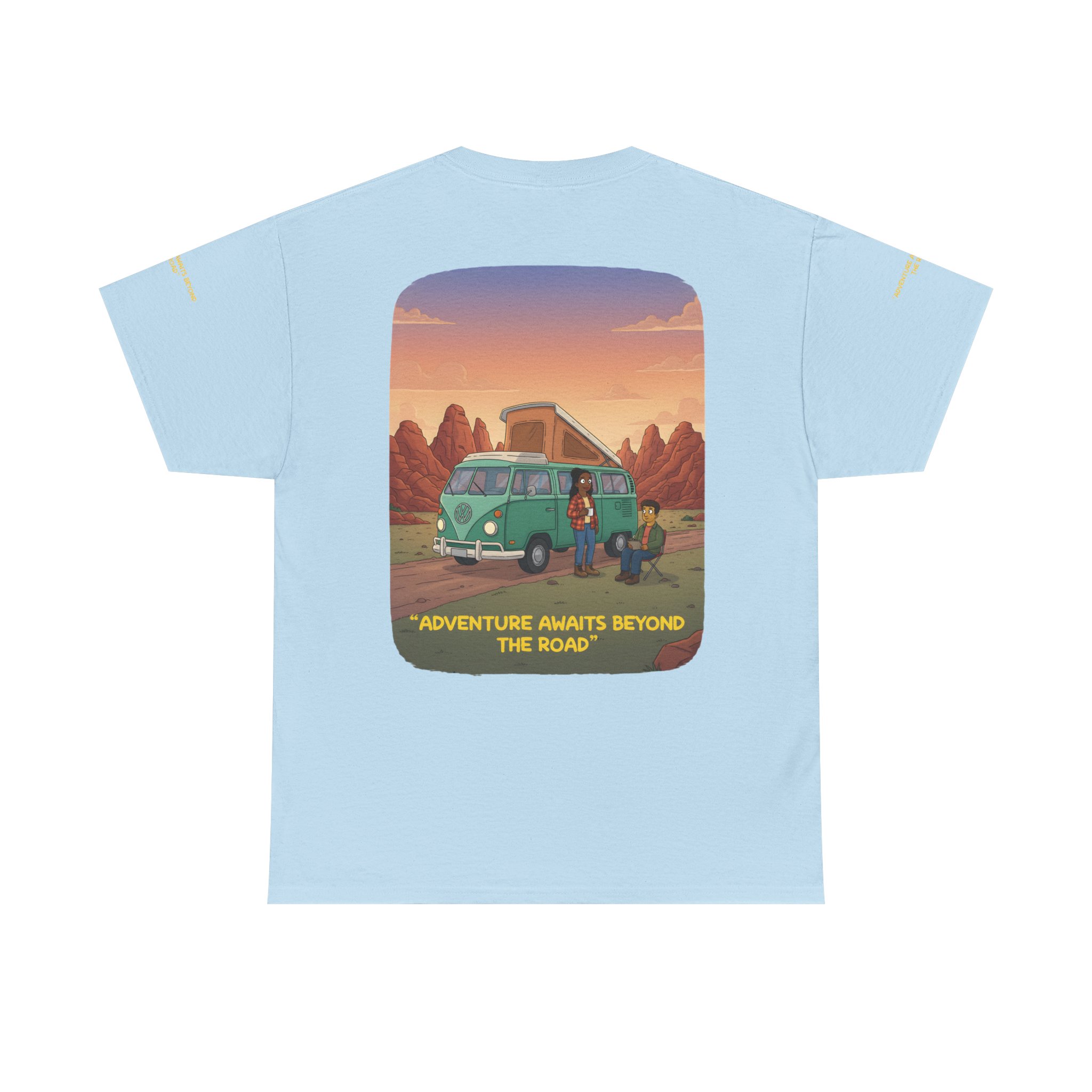 Unisex Heavy Cotton Tee — "Adventure Awaits Beyond The Road" Design Sitcom-Line