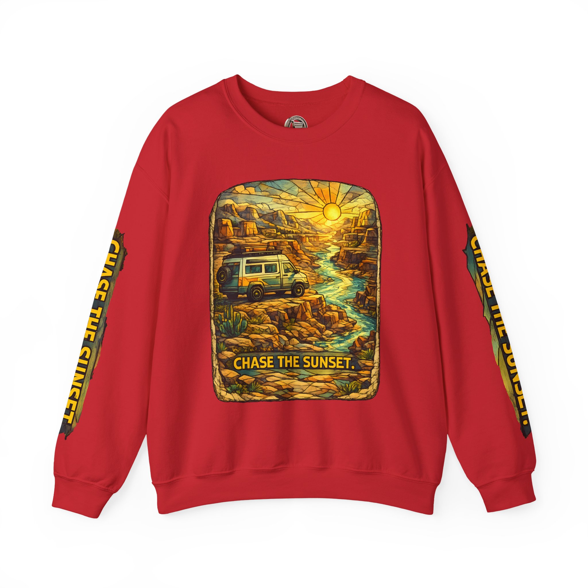 Unisex Heavy Blend™ Crewneck Sweatshirt — "Chase The Sunset" Design Cubic-Line