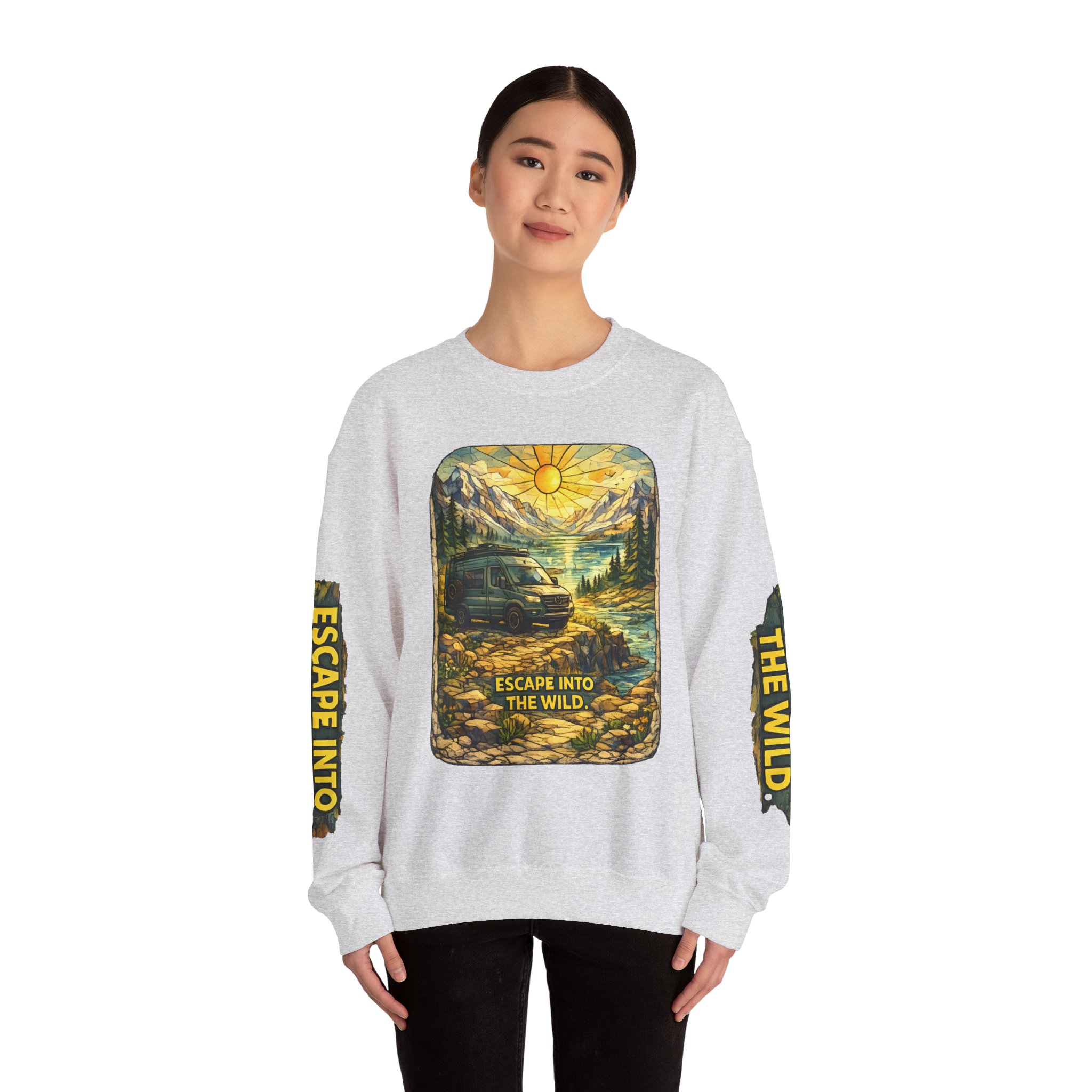 Unisex Heavy Blend™ Crewneck Sweatshirt — "Escape Into The Wild" Design Cubic-Line