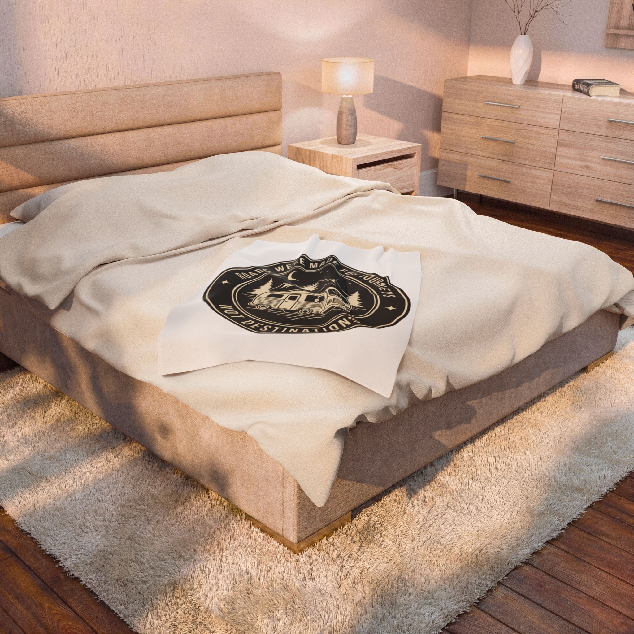 Velveteen Blanket — "Roads Were Made for Journeys Not Destinations" Camper Throw