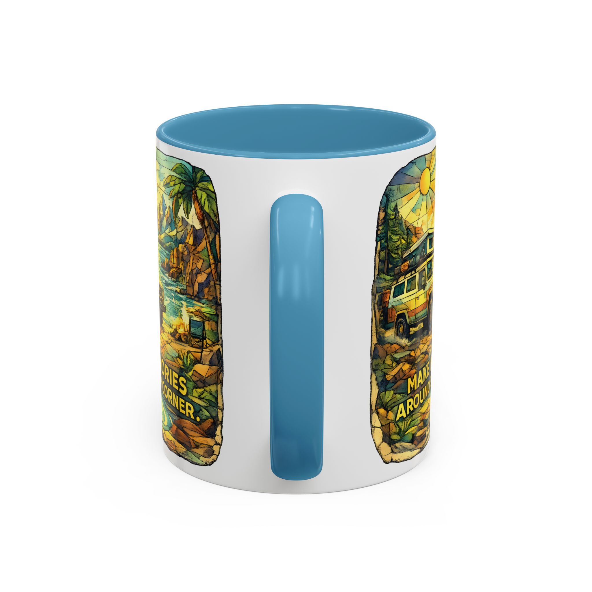 Accent Coffee Mug (11, 15oz) — "Make Memories Around Every Corner" Design Cubic-Line