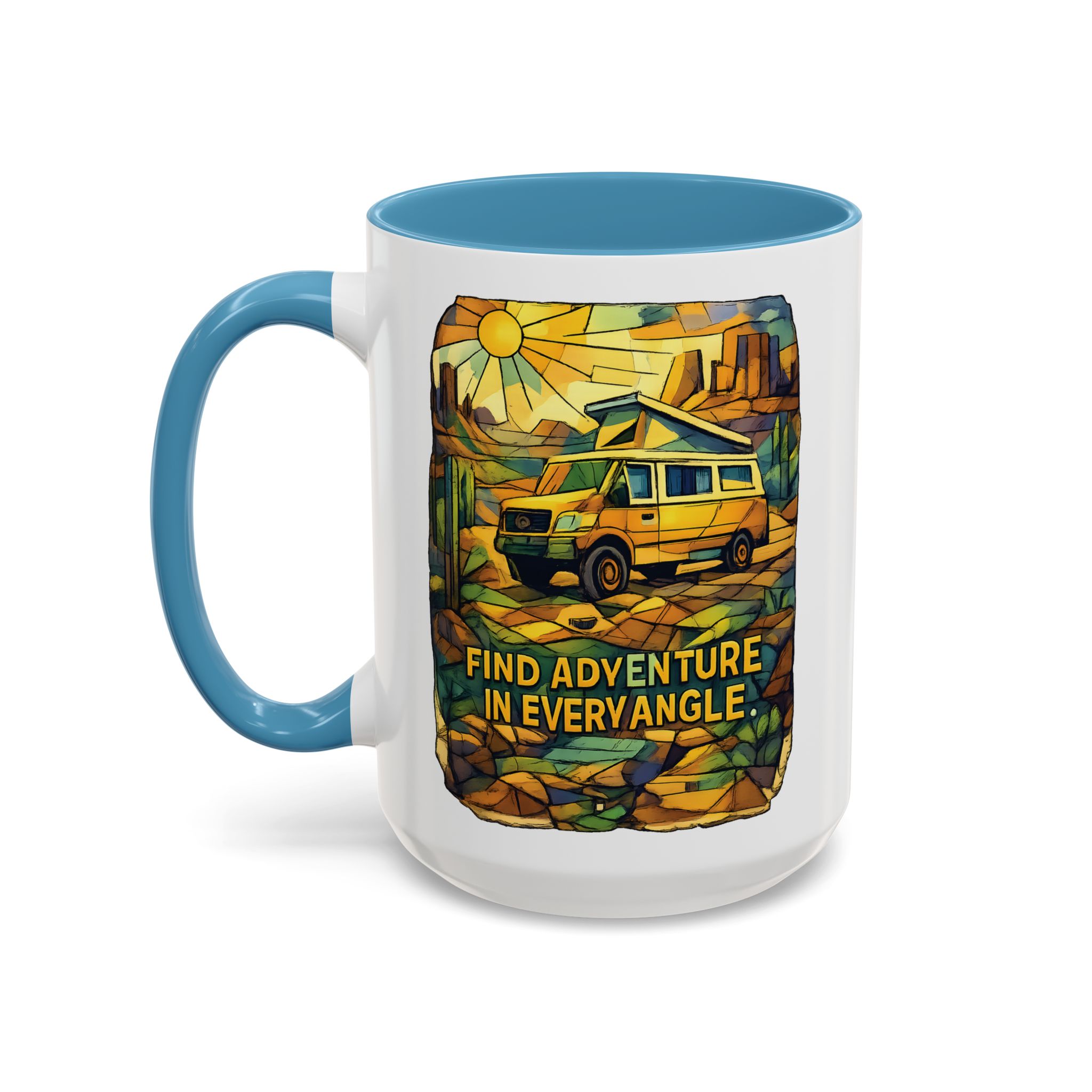 Accent Coffee Mug (11, 15oz) — "Find Adventure In Every Corner" Design Cubic-Line