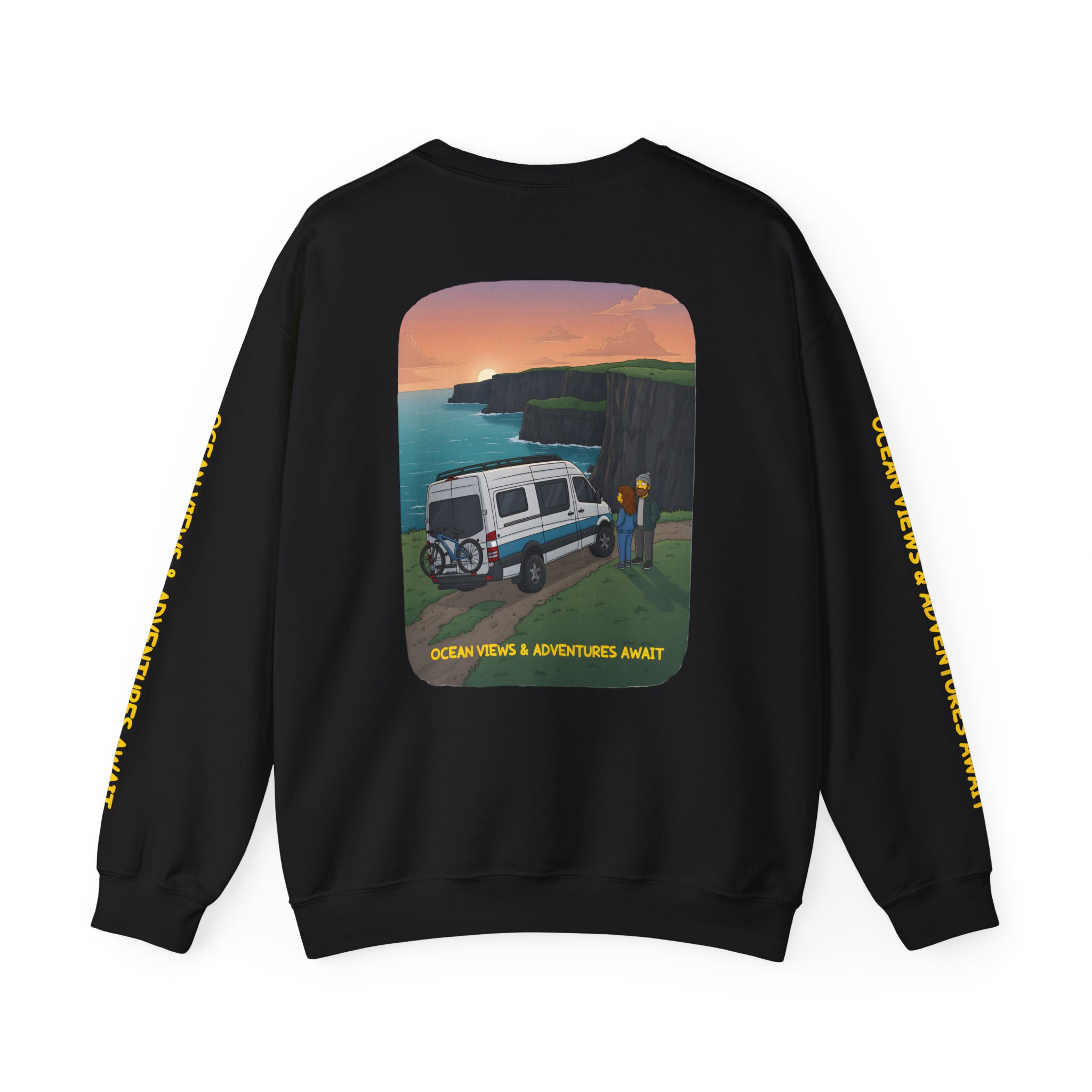 Unisex Heavy Blend™ Crewneck Sweatshirt — "Ocean Views-Adventures Awaits" Design Sitcom-Line