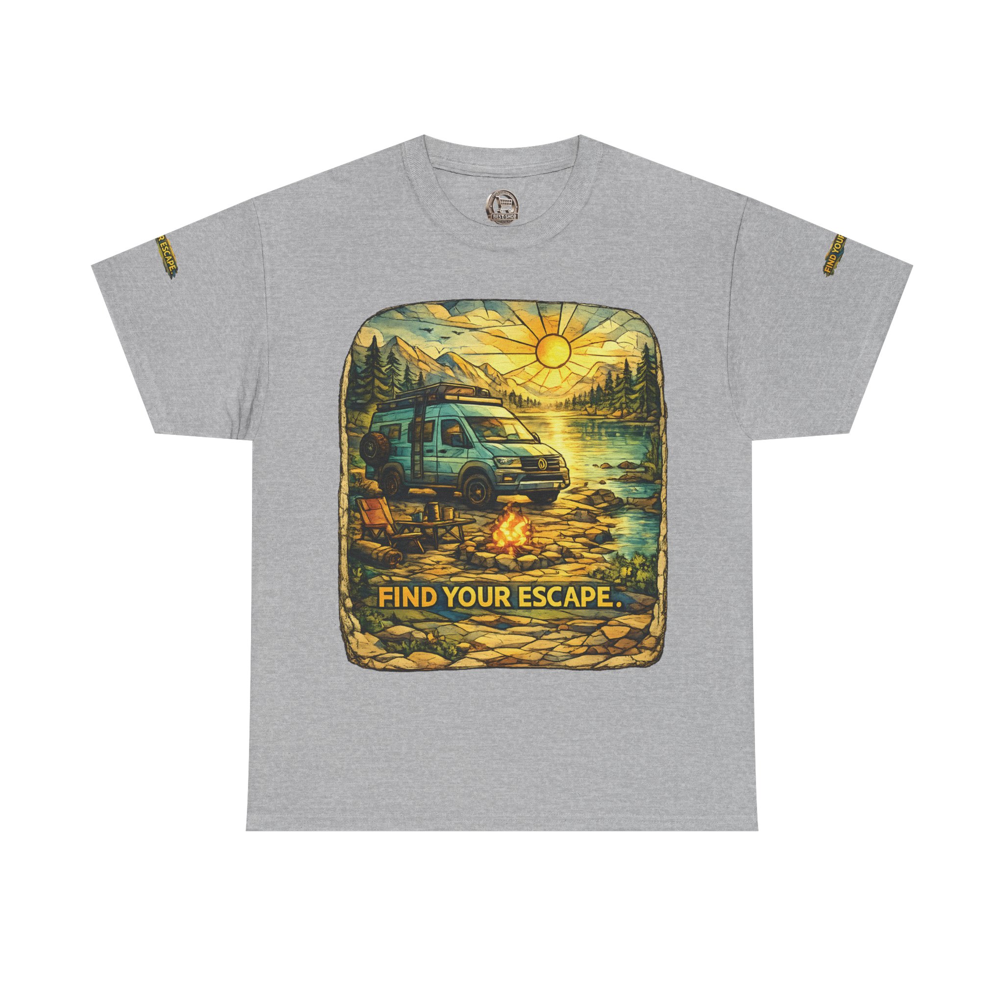Unisex Heavy Cotton Tee — "Find Your Escape" Design Cubic-Line