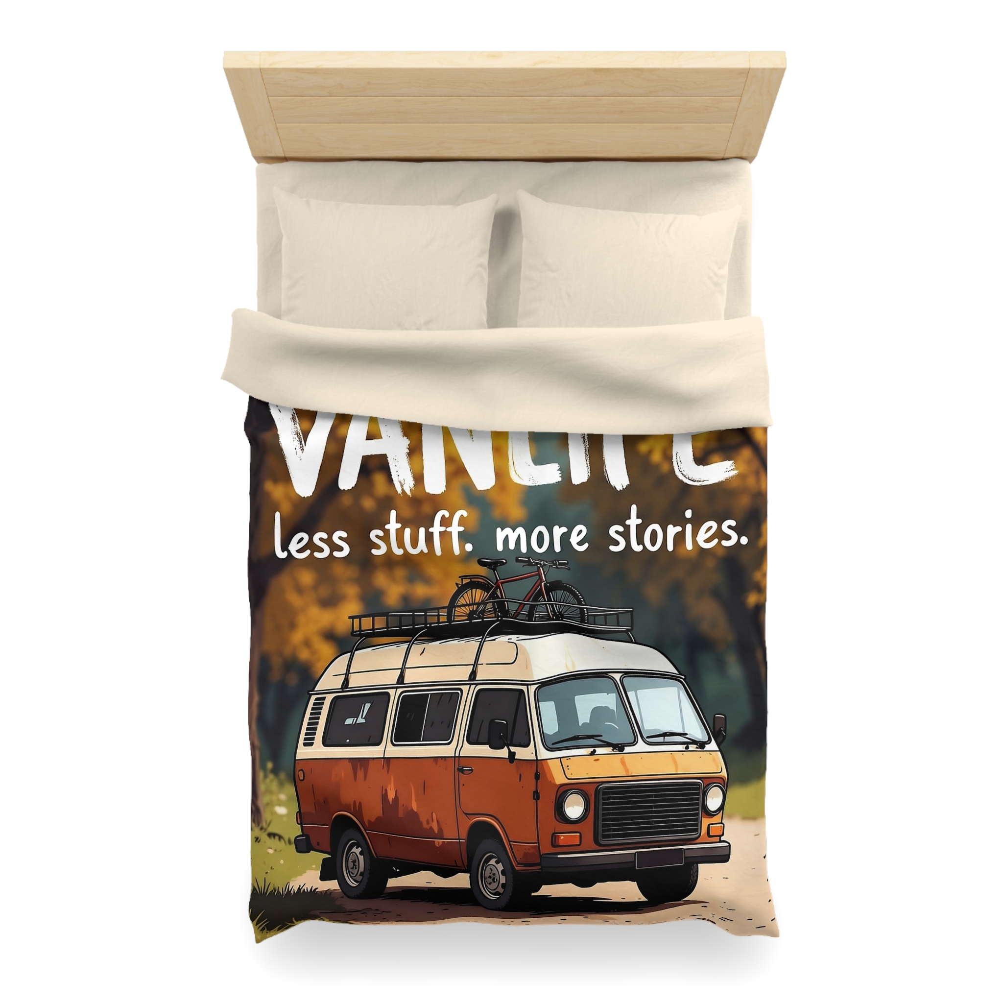 Duvet Cover — "Vanlife Less Stuff, More Stories" Retro Camper Bedding