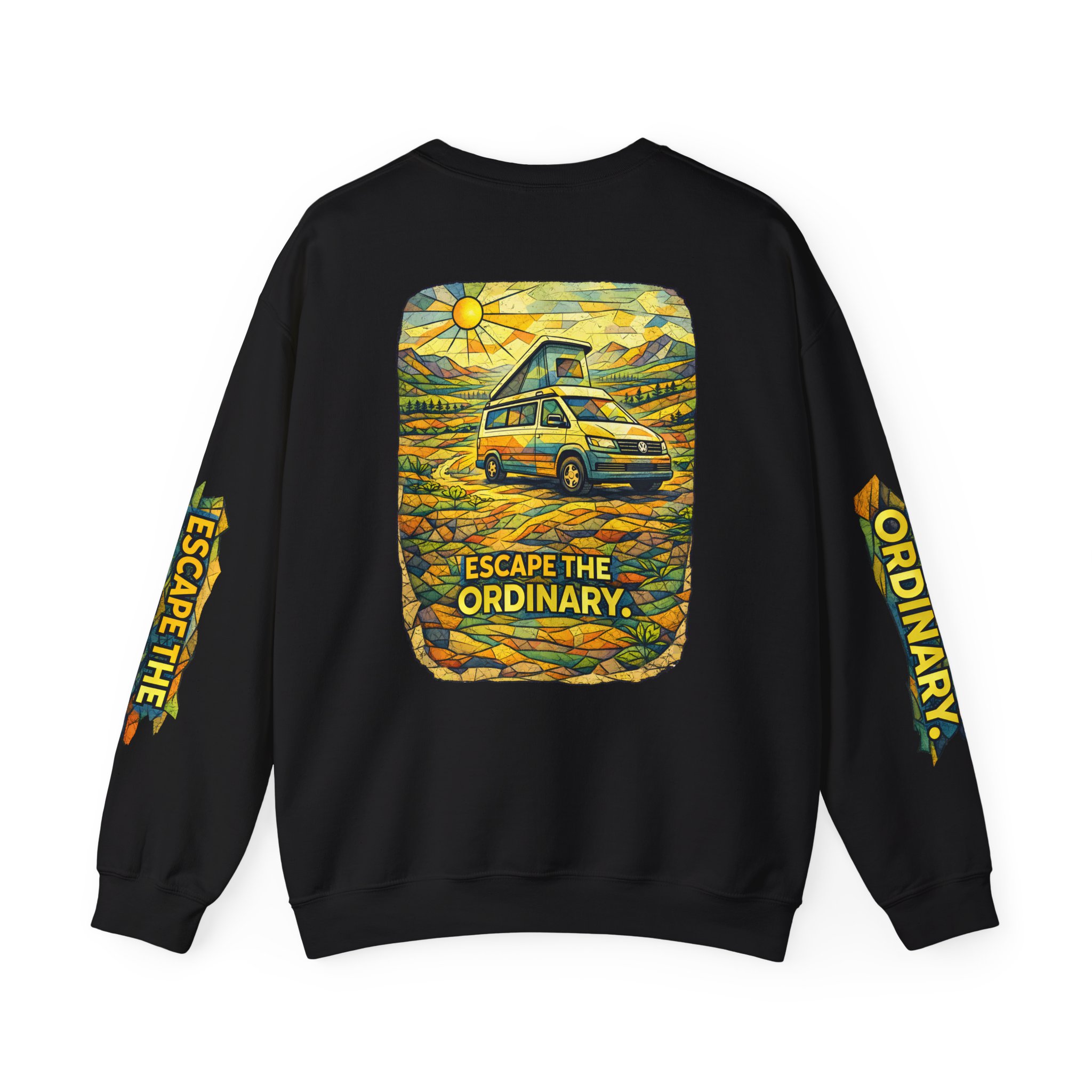 Unisex Heavy Blend™ Crewneck Sweatshirt — "Escape The Ordinary" Design Cubic-Line