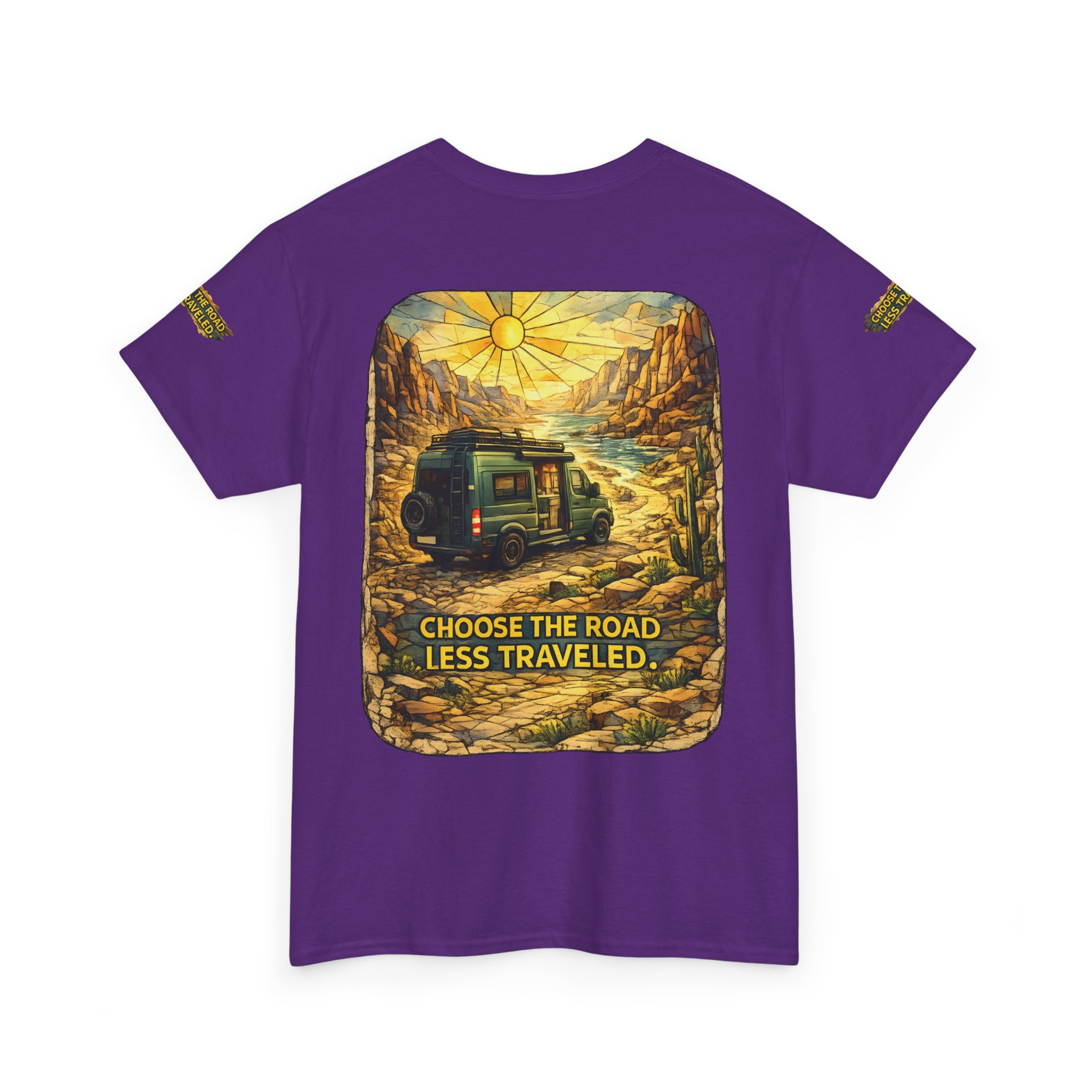 Unisex Heavy Cotton Tee — "Choose The Road Less Traveled" Design Cubic-Line