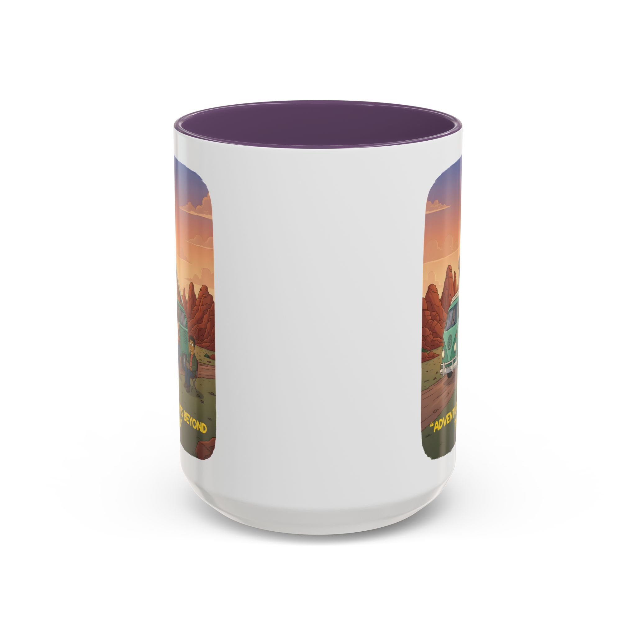 Accent Coffee Mug (11, 15oz) — "Adventure Awaits Beyond The Road" Design Sitcom-Line