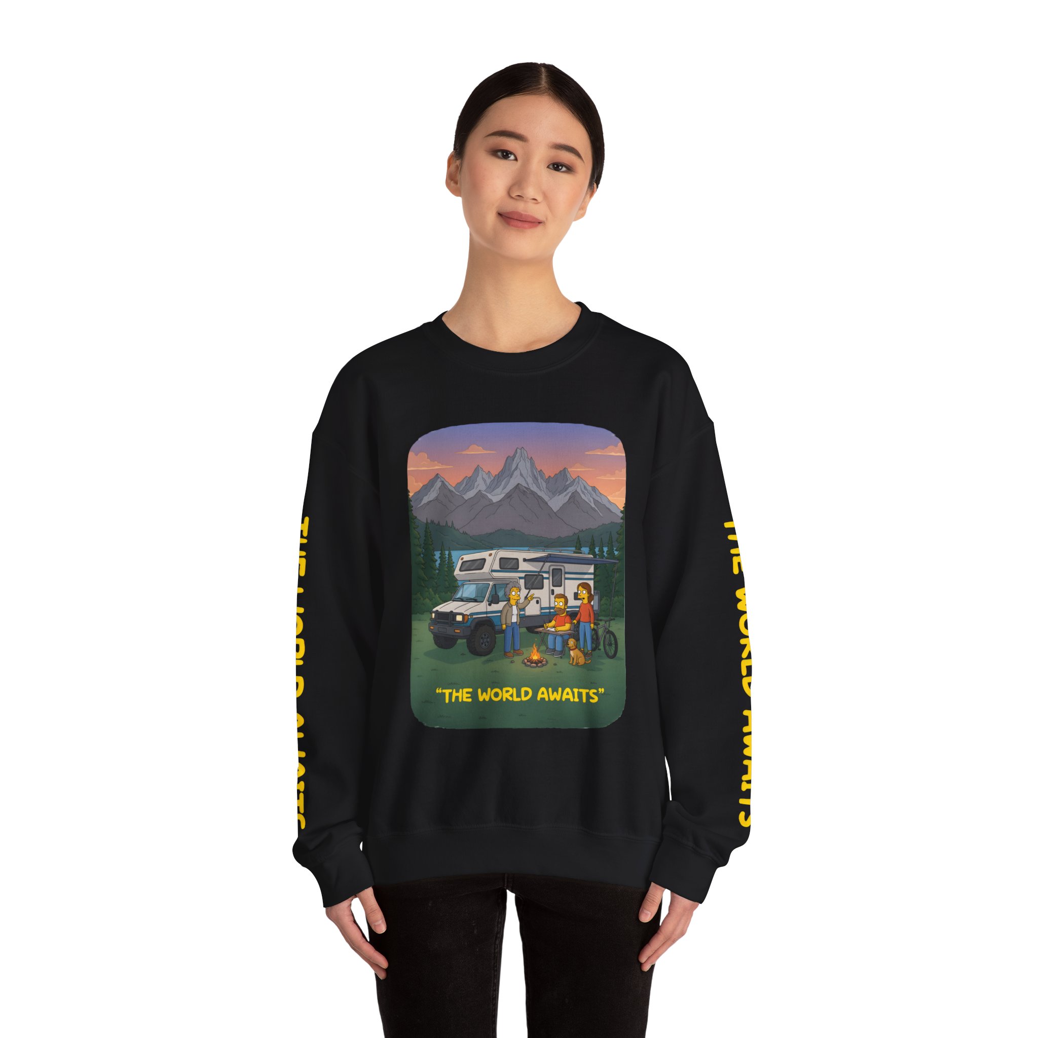 Unisex Heavy Blend™ Crewneck Sweatshirt — "The World Awaits" Design Sitcom-Line