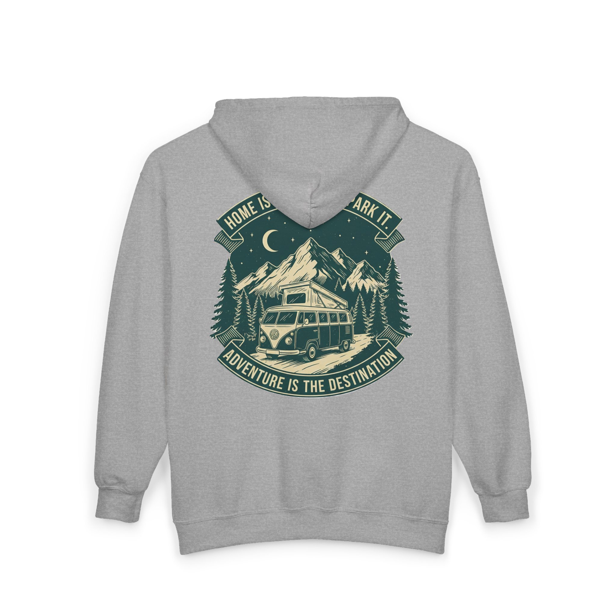 2635504968176799486_2048.jpeg Zip Hoodie — "Home Is Where You Park It-Adventure is the destination"(Front + Back Printed) Camper Van Adventure Zip-Up