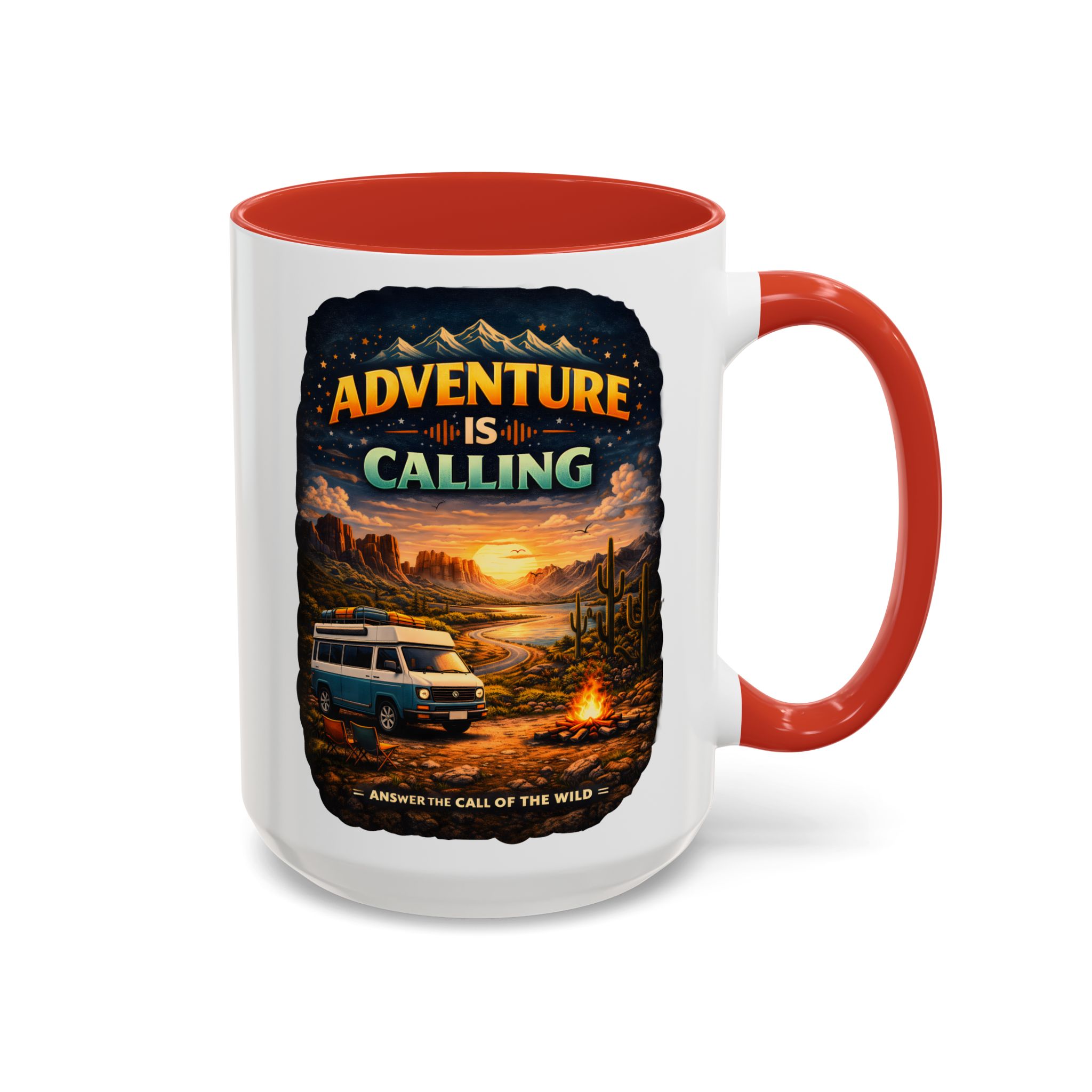 Accent Coffee Mug (11, 15oz) — "Adventure Is Calling" Design Scenic-Line