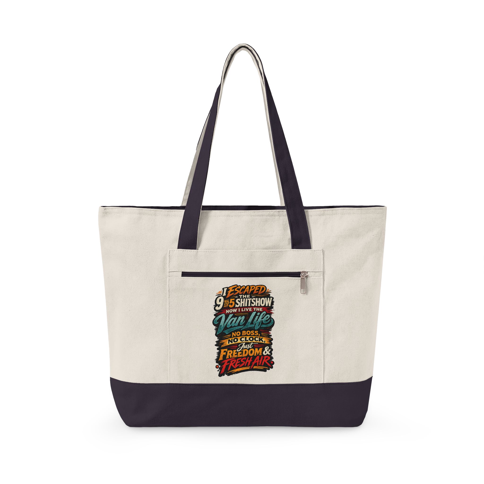 2638563371882143236_2048.jpeg Zippered Canvas Tote — "I Escaped The 9 To 5" (Design F**K-Line)