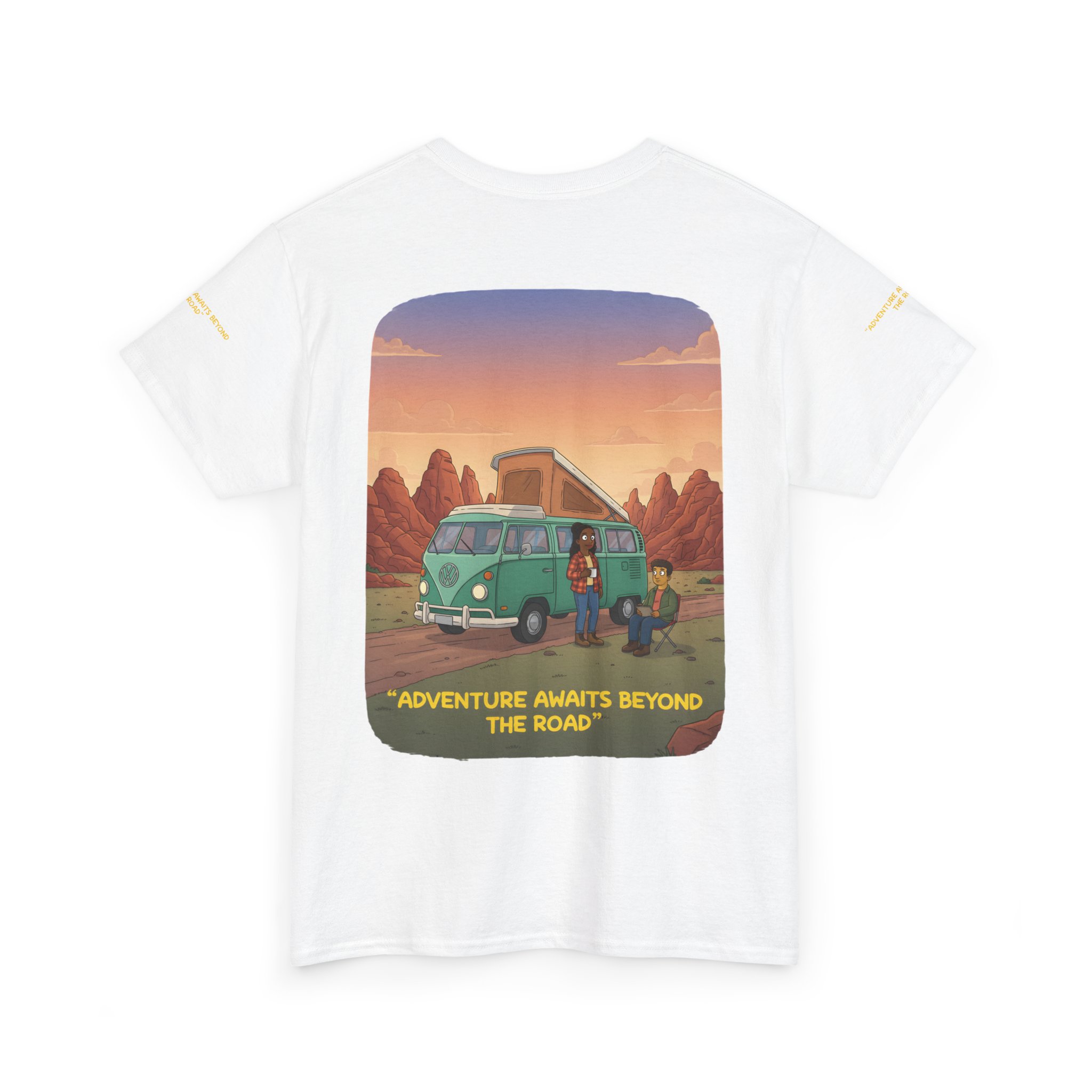 Unisex Heavy Cotton Tee — "Adventure Awaits Beyond The Road" Design Sitcom-Line