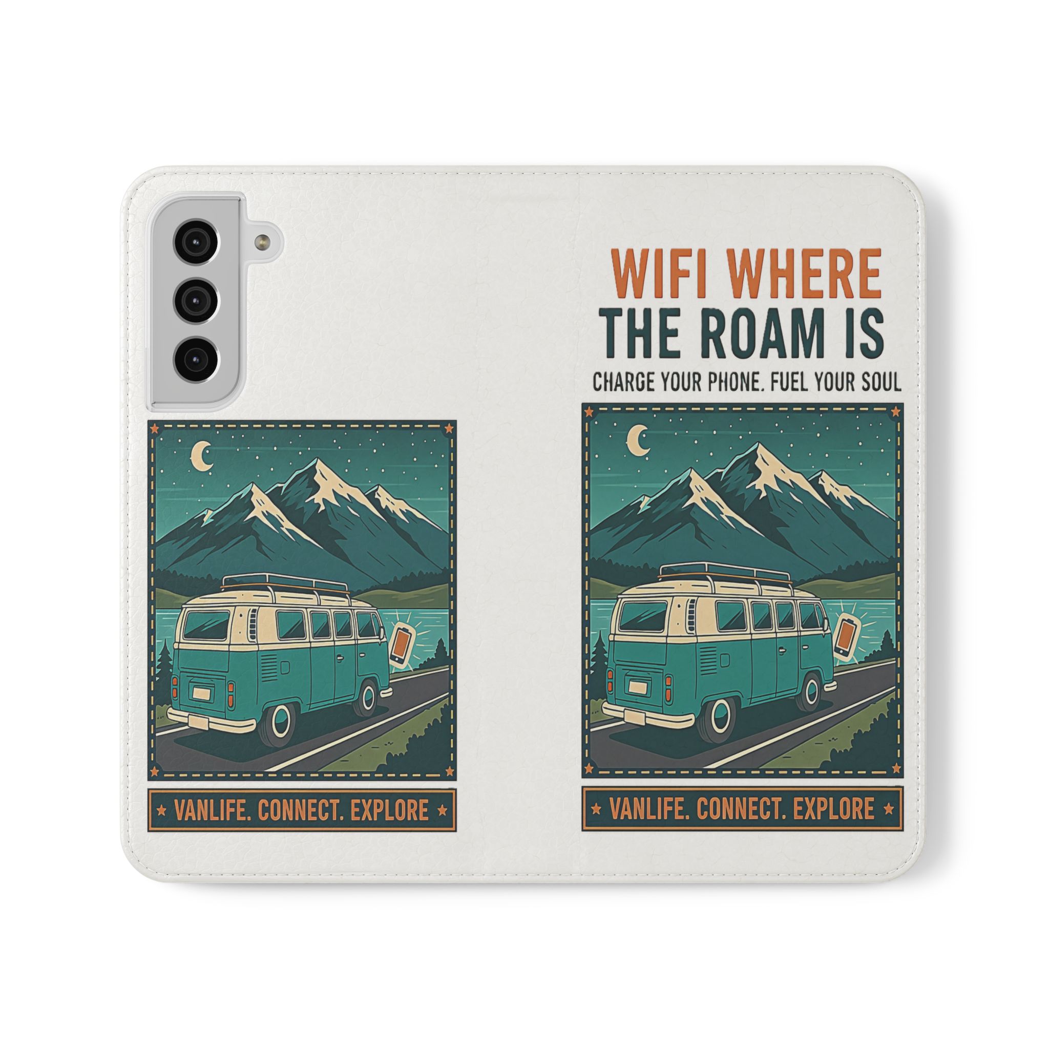 Flip Phone Case — “WiFi Where the Roam Is” Vanlife Wallet Case