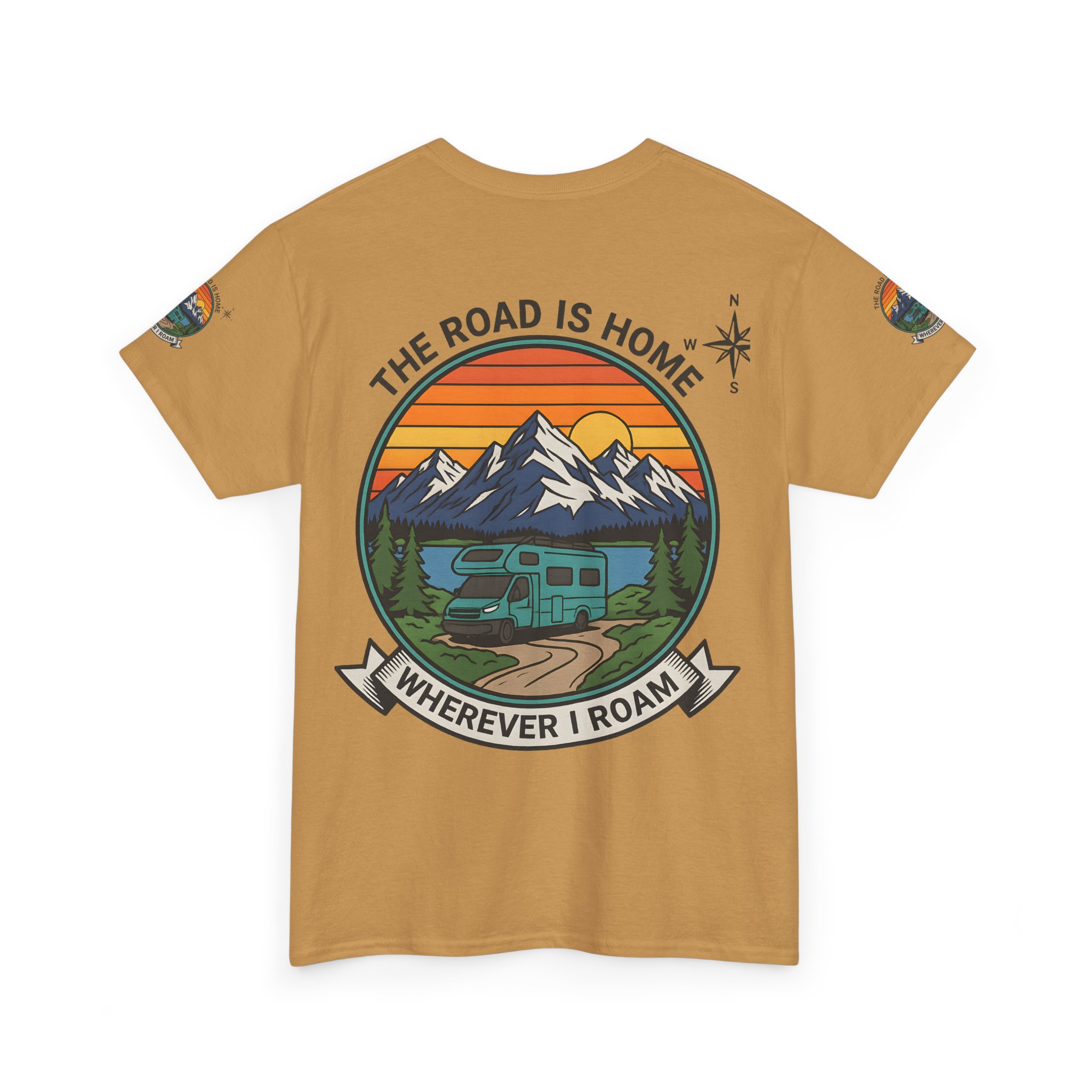 Unisex Heavy Cotton Tee  — 'The Road Is Home, Wherever I Roam' Retro Camper Tee