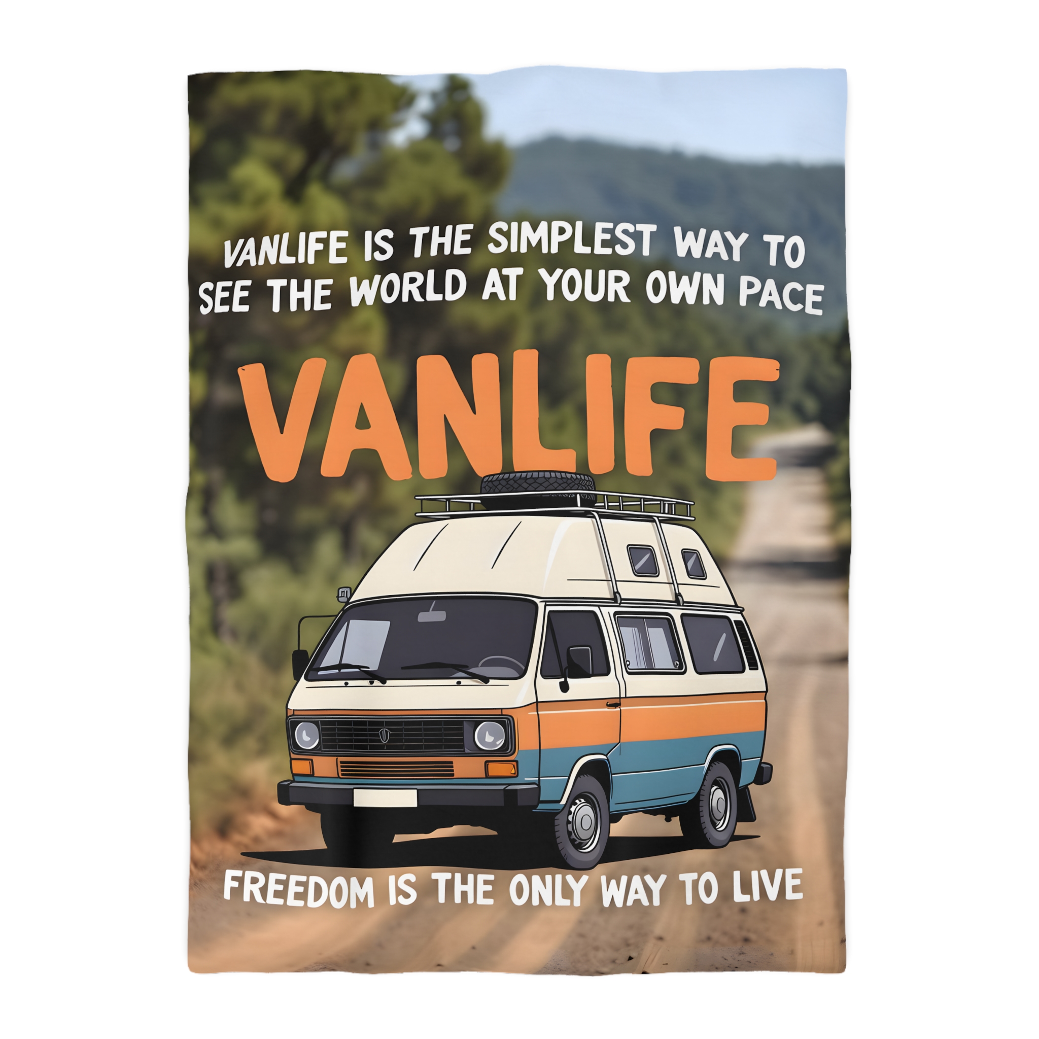 Duvet Cover — "Vanlife freedom is the only way to live" Retro Camper Van Freedom Bedding