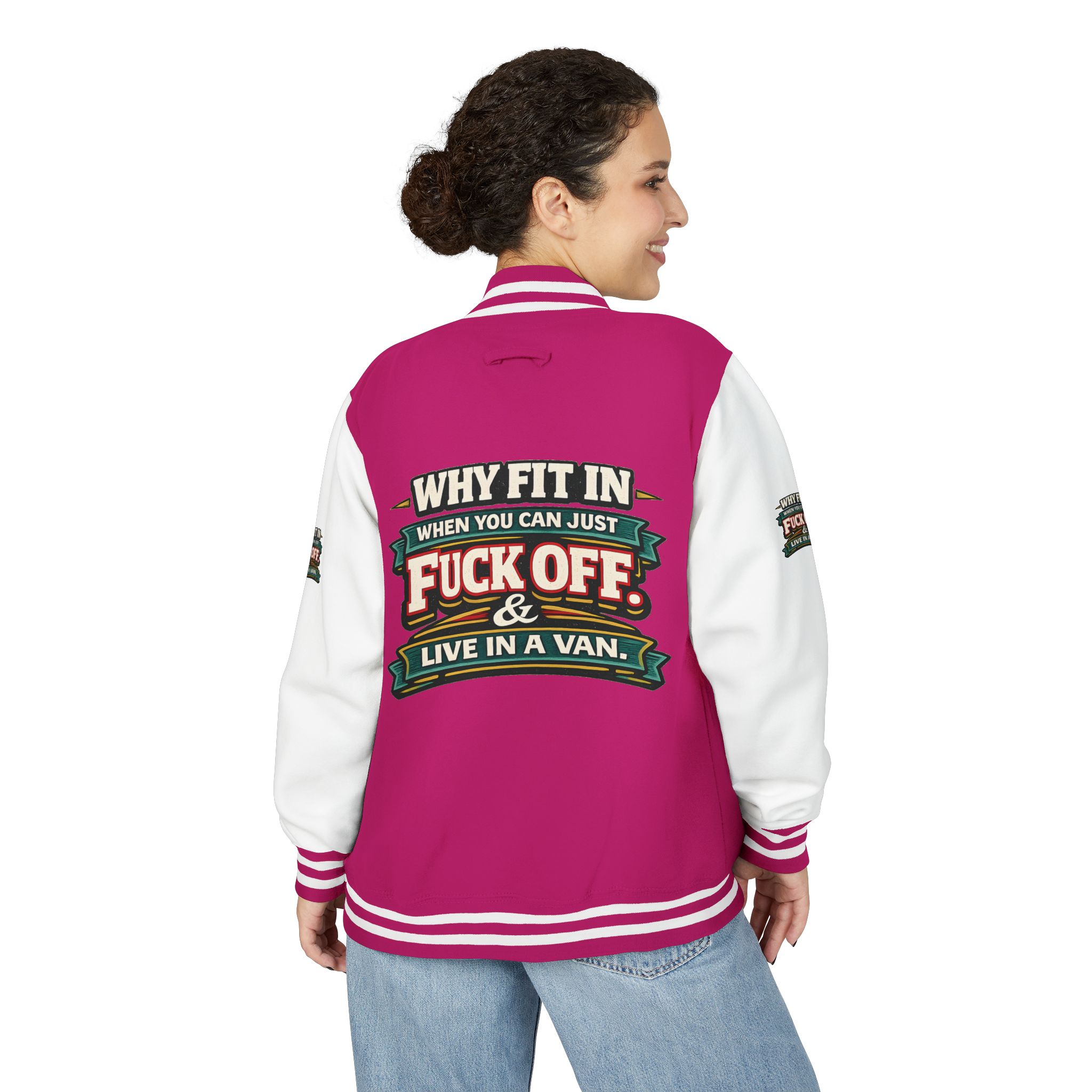 Unisex Heavyweight Letterman Jacket — "Why Fit In" Design F**K-Line