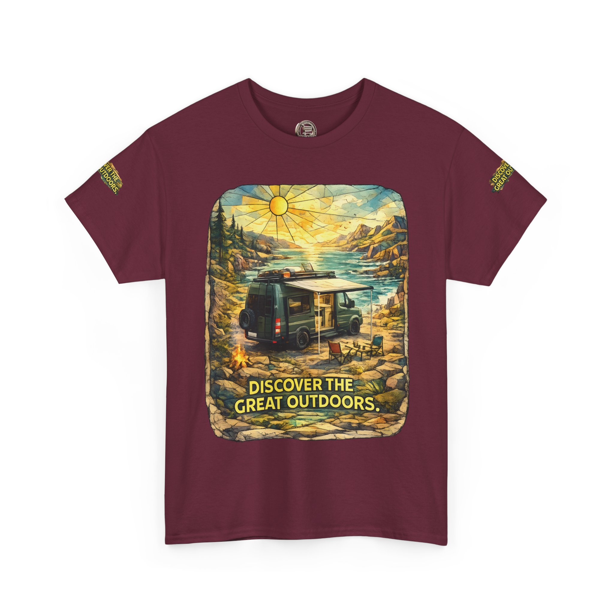Unisex Heavy Cotton Tee — "Discover The Great Outdoors" Design Cubic-Line
