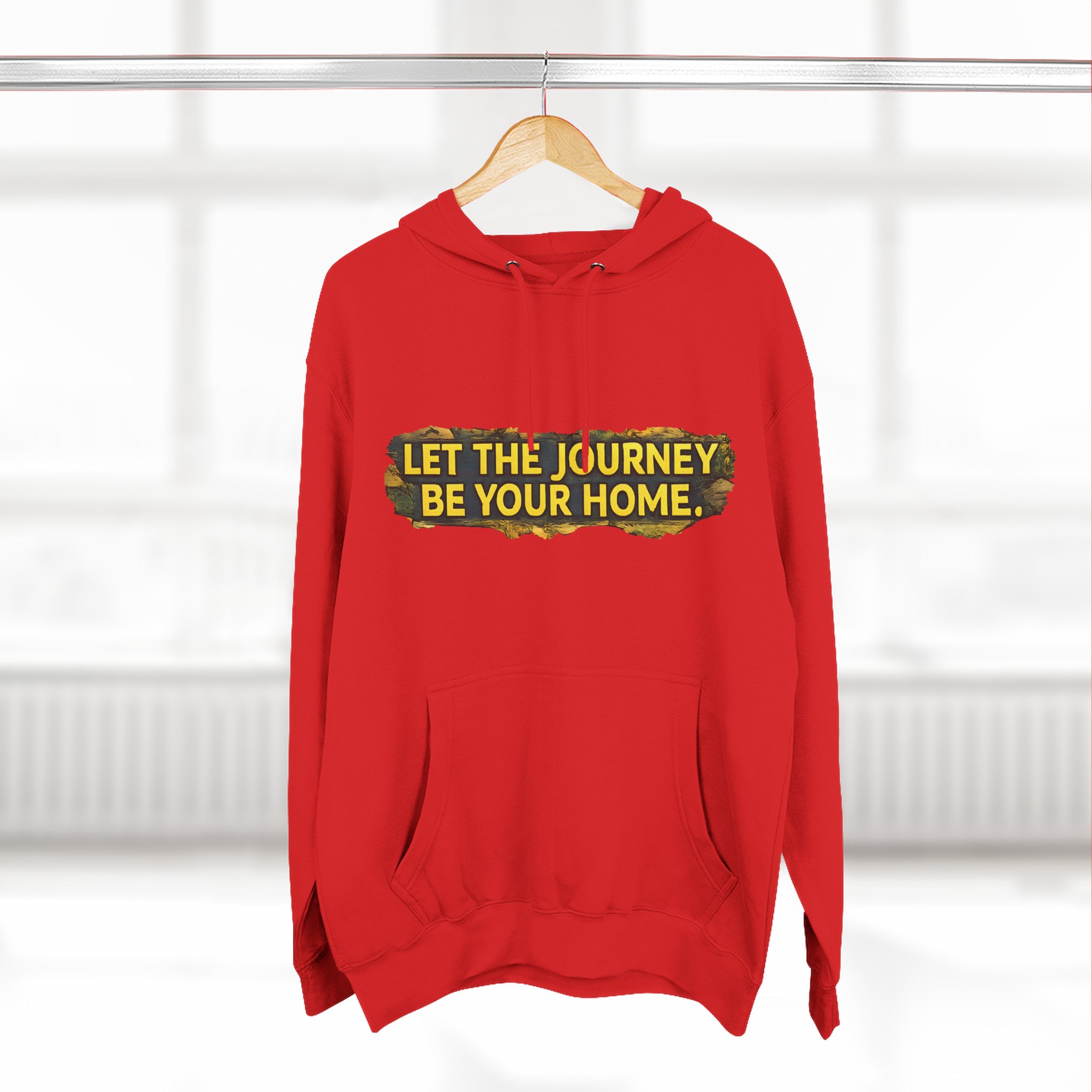 Three-Panel Fleece Hoodie - "Let The Journey Be Your Home" Design Cubic-Line