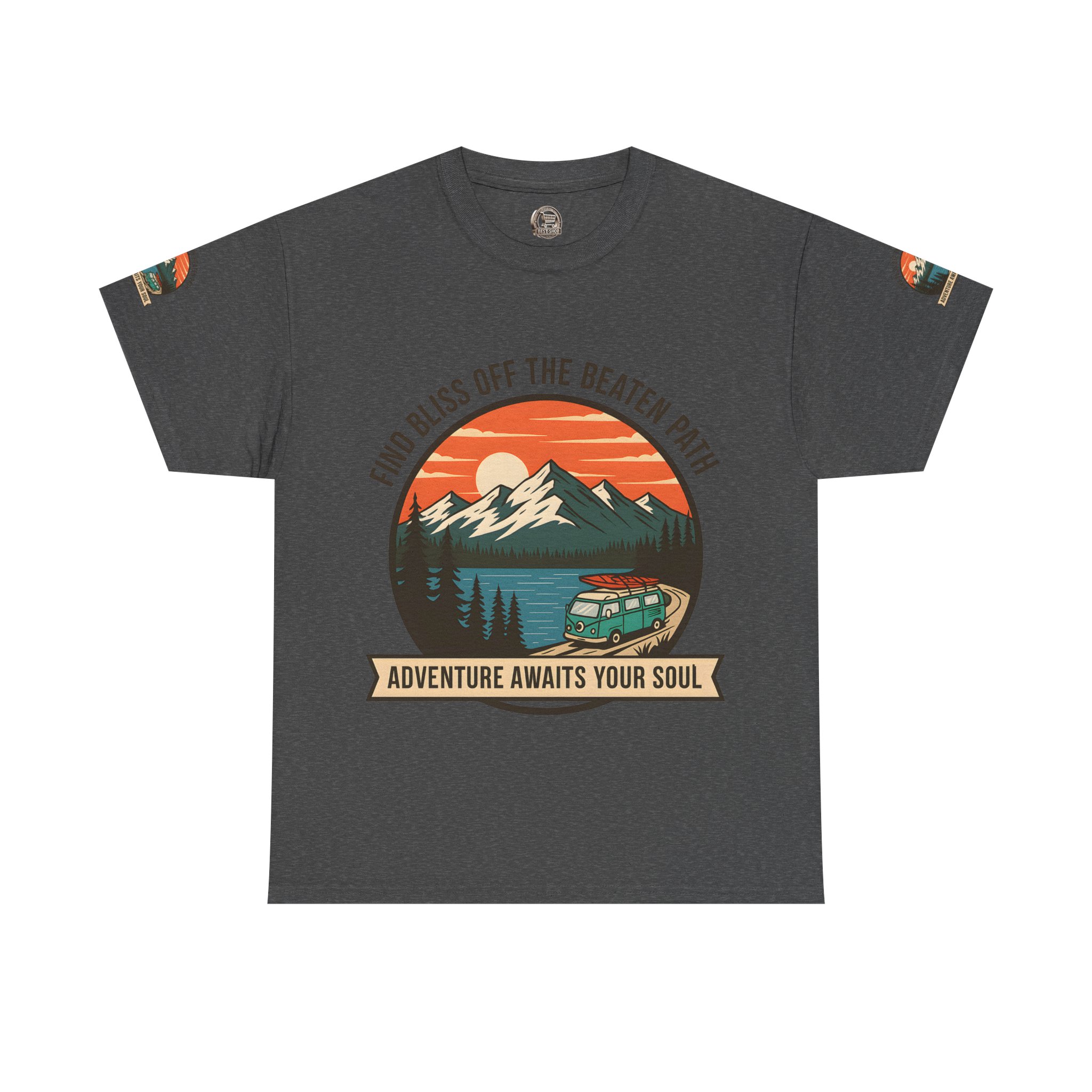 Unisex Heavy Cotton Tee — "Find Bliss Off the Beaten Path" Mountain & Camper T‑Shirt