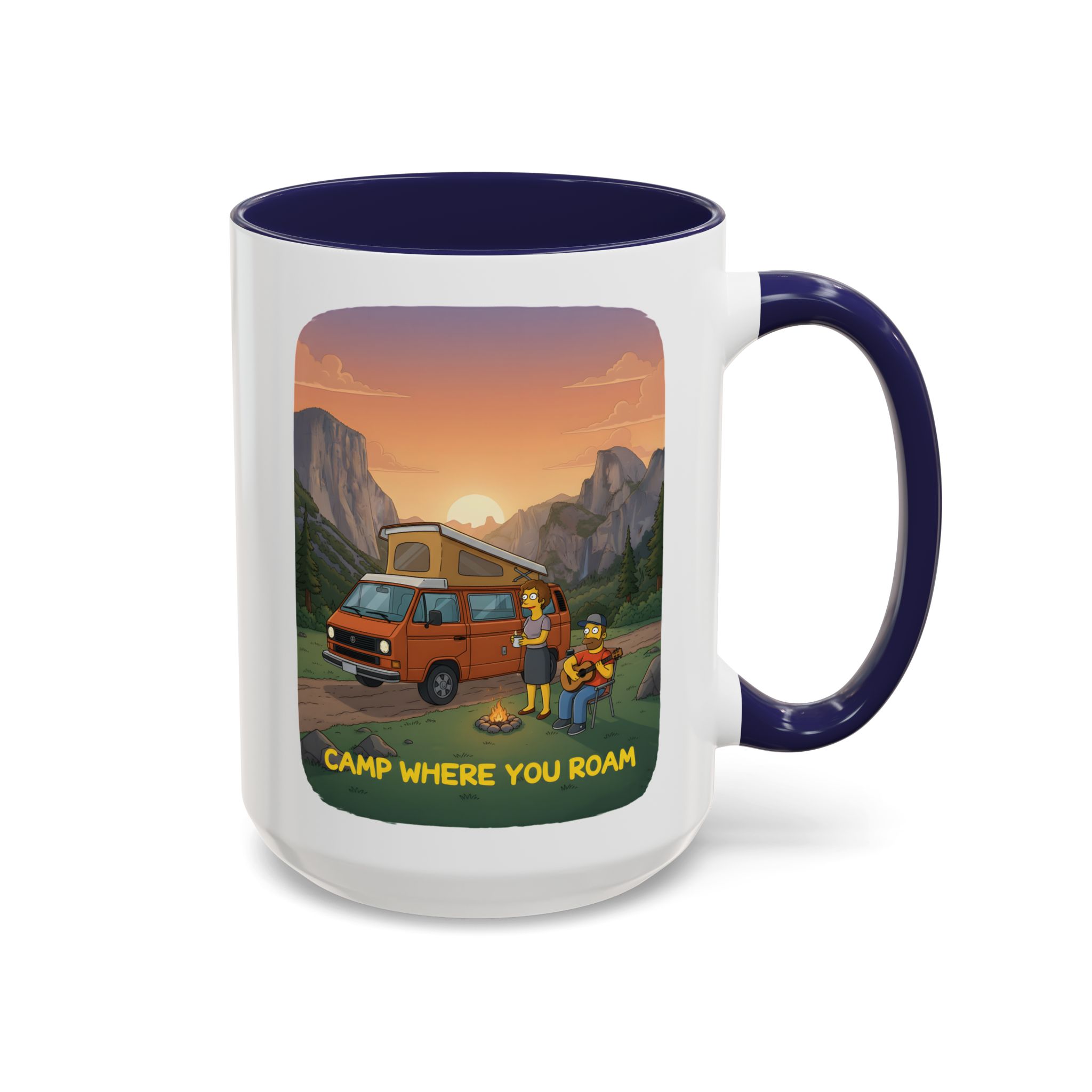 Accent Coffee Mug (11, 15oz) — "Camp Where You Roam" Design Sitcom-Line
