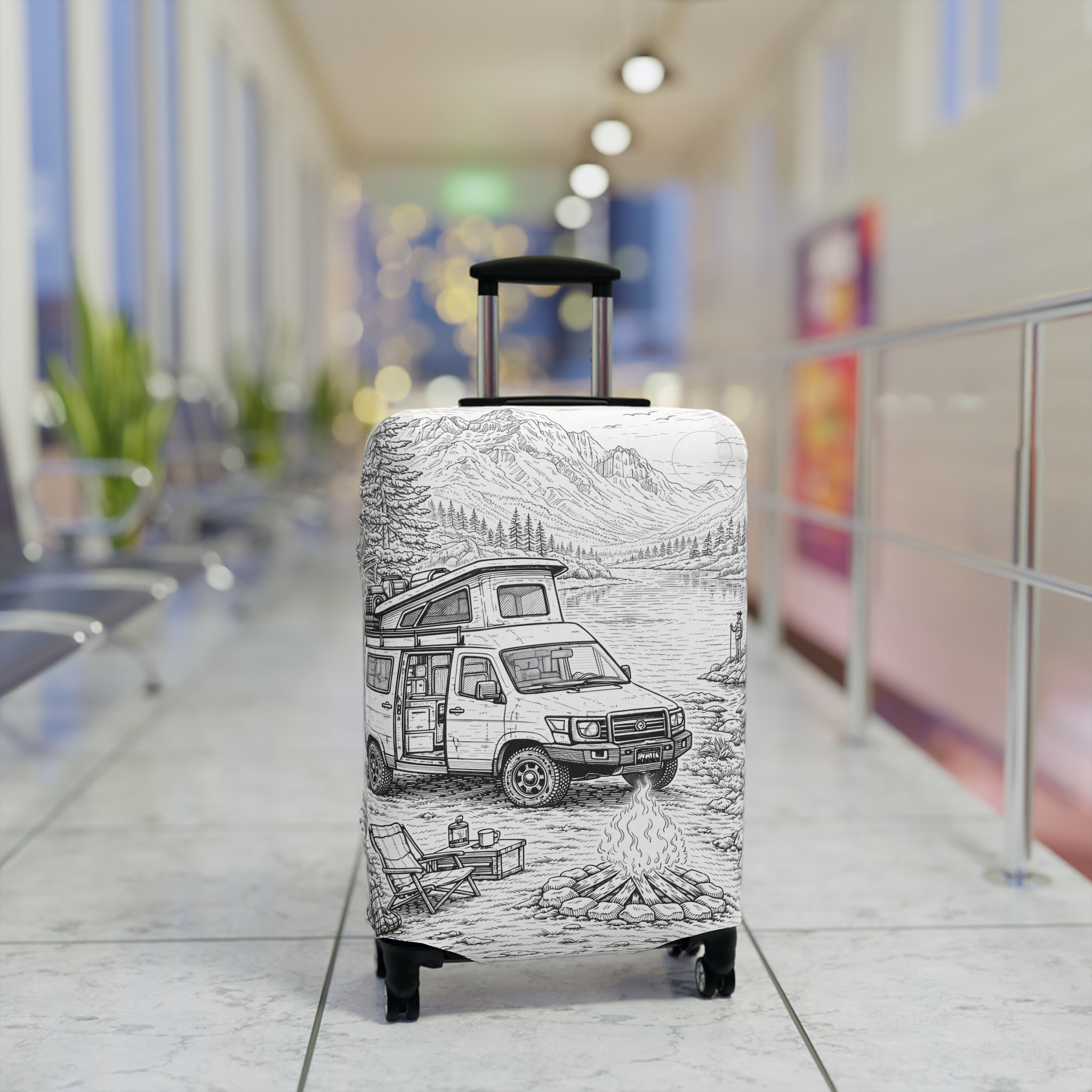 Luggage Cover — Adventure Camper Sketch Travel Suitcase