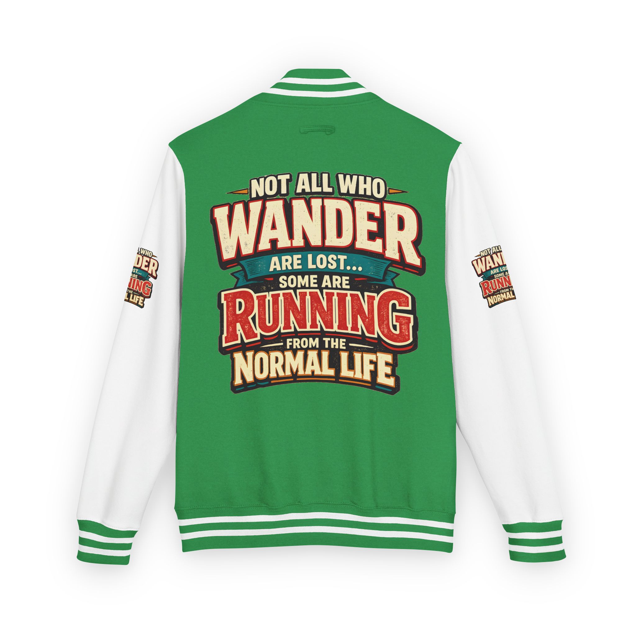 Unisex Heavyweight Letterman Jacket — "Not All Who Wander Are Lost" Design F**K-Line