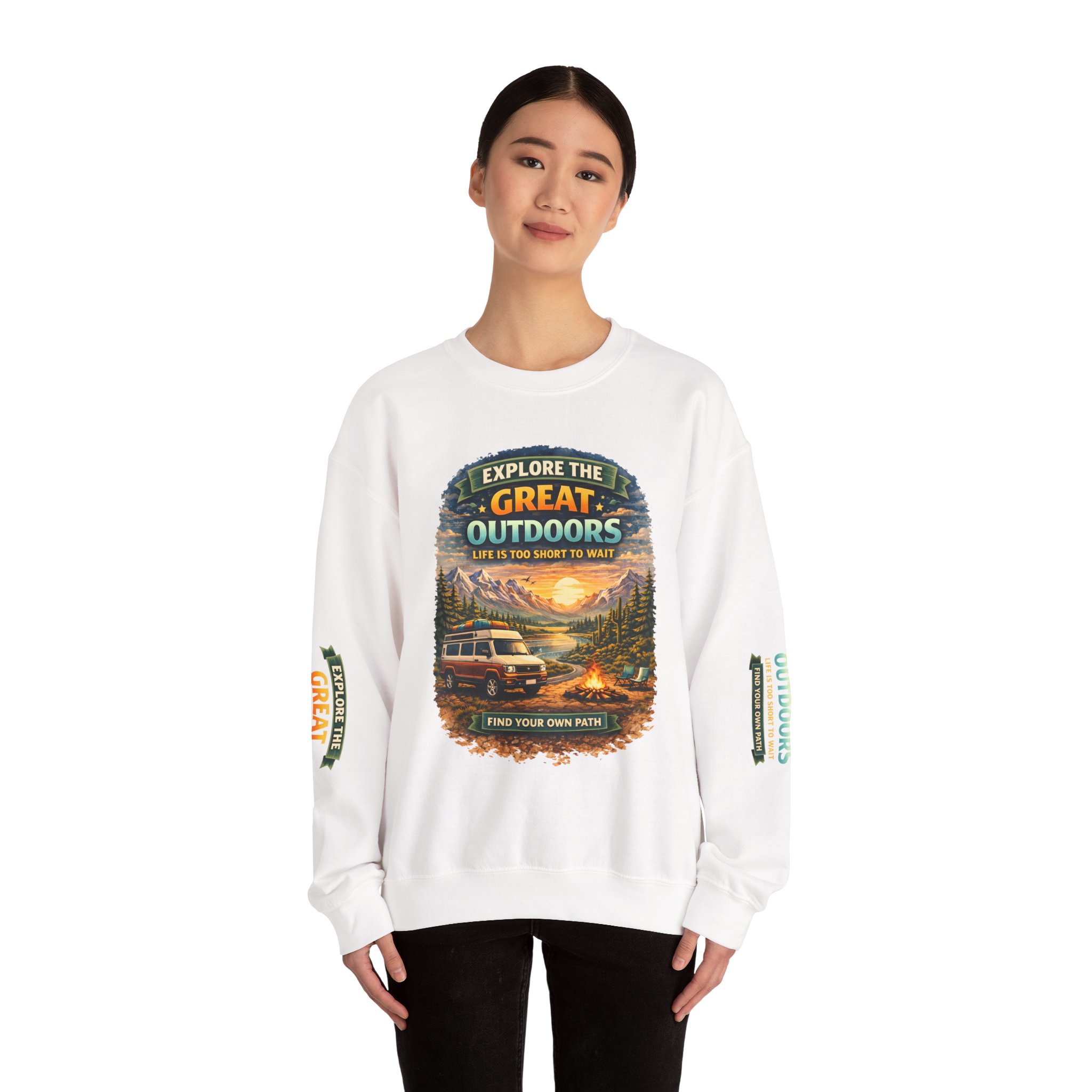 Unisex Heavy Blend™ Crewneck Sweatshirt — "Explore The Great Outdoors" Design Scenic-Line