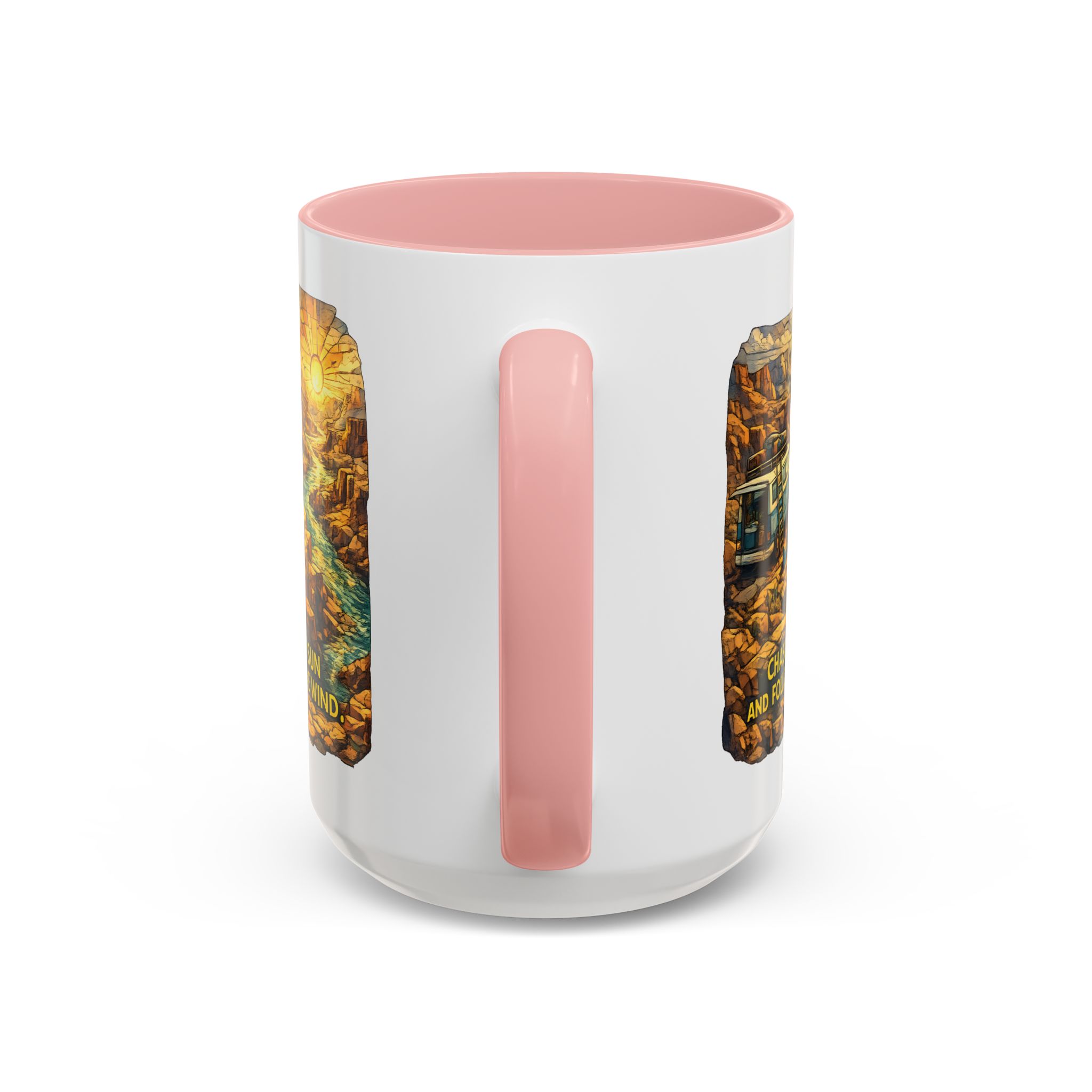 Accent Coffee Mug (11, 15oz) — "Chase The Sun And Follow The Wind" Design Cubic-Line