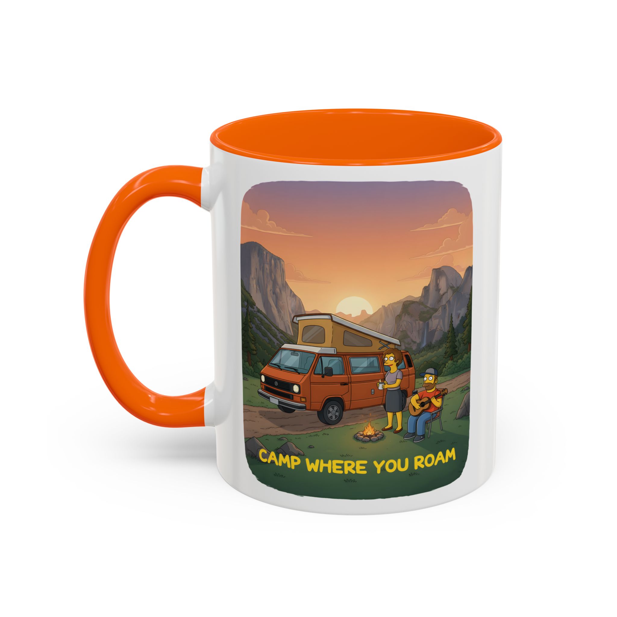 Accent Coffee Mug (11, 15oz) — "Camp Where You Roam" Design Sitcom-Line