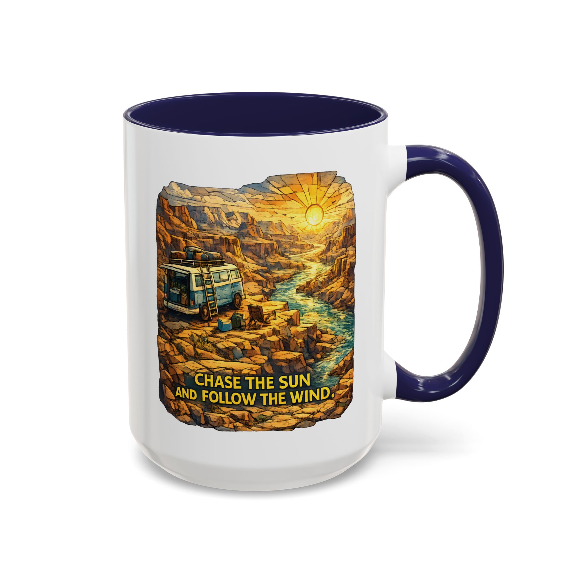 Accent Coffee Mug (11, 15oz) — "Chase The Sun And Follow The Wind" Design Cubic-Line