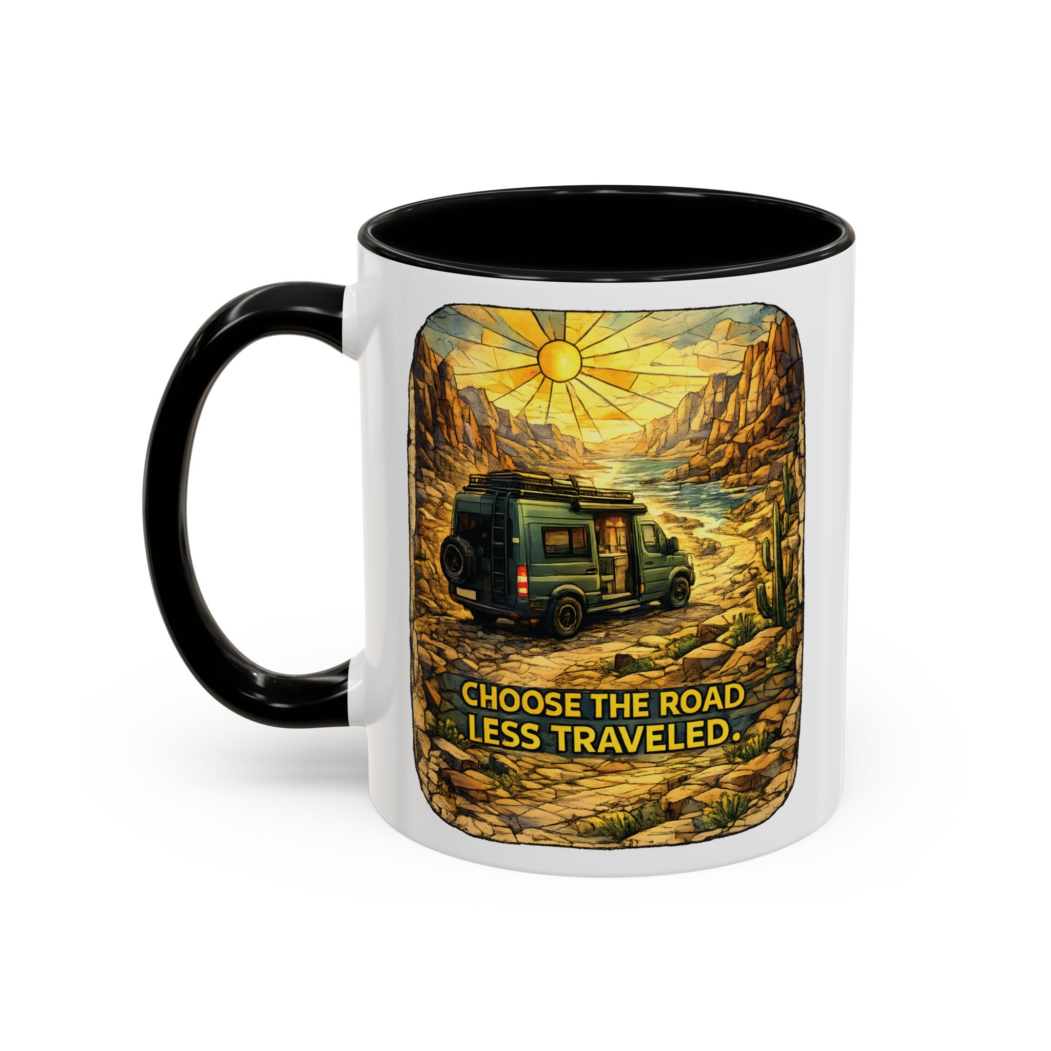 Accent Coffee Mug (11, 15oz) — "Choose The Road Less Traveled" Design Cubic-Line