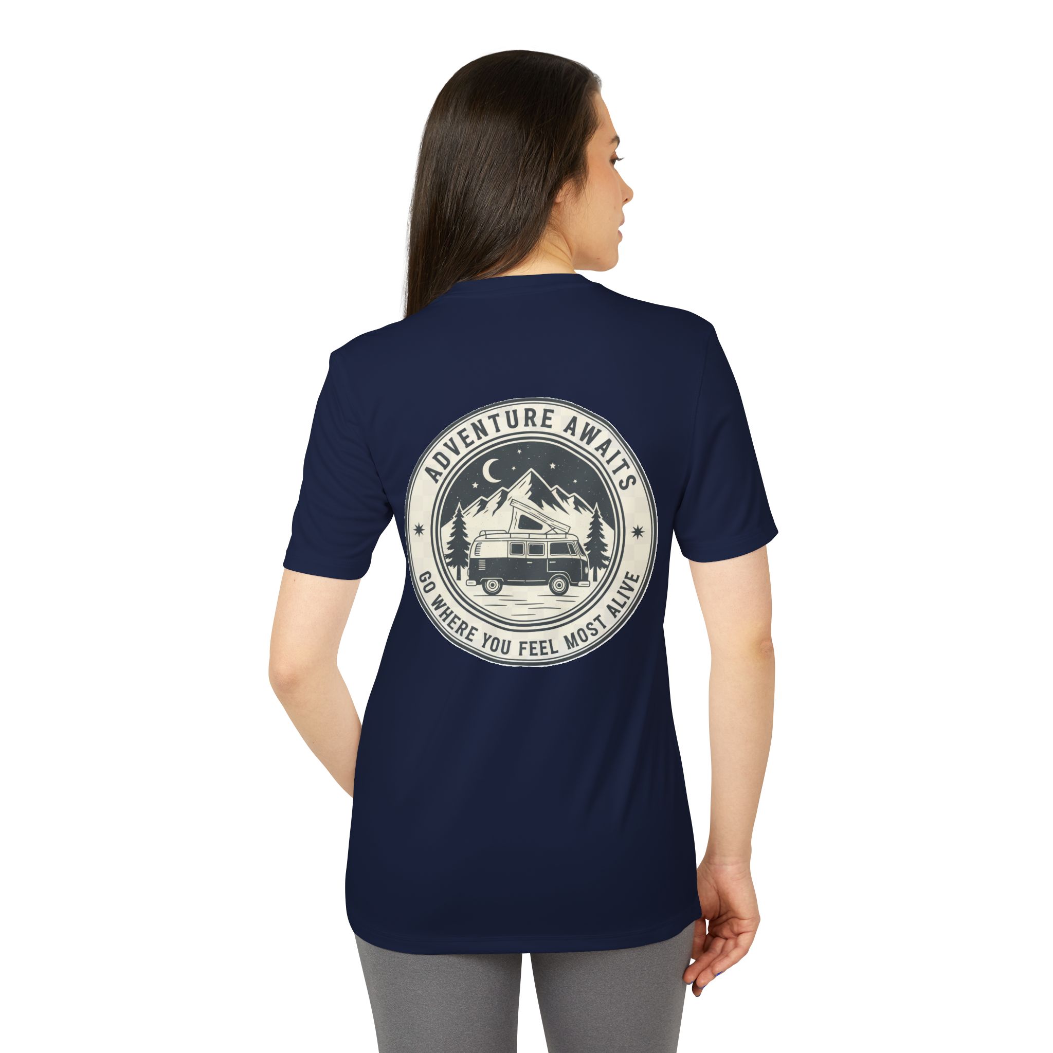 T-Shirt(Adidas) - 'Adventure Awaits-Go Where You Feel Most Alive' (Front + back printed)