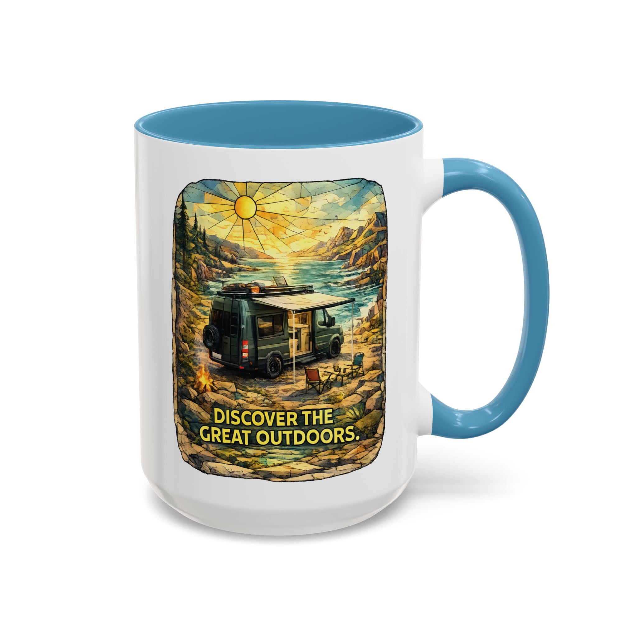 Accent Coffee Mug (11, 15oz) — "Discover The Great Outdoors" Design Cubic-Line
