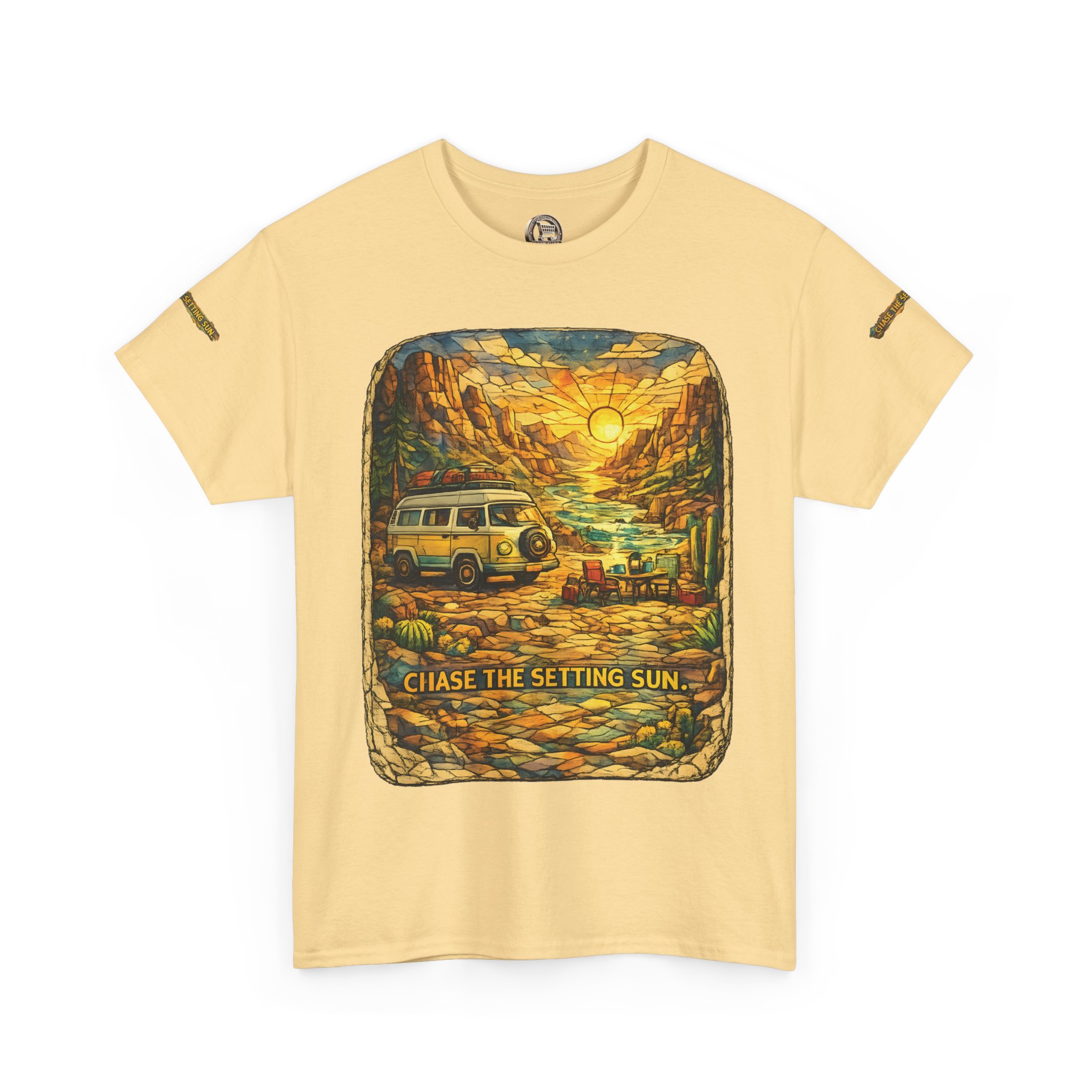 Unisex Heavy Cotton Tee — "Chase The Settings Sun" Design Cubic-Line